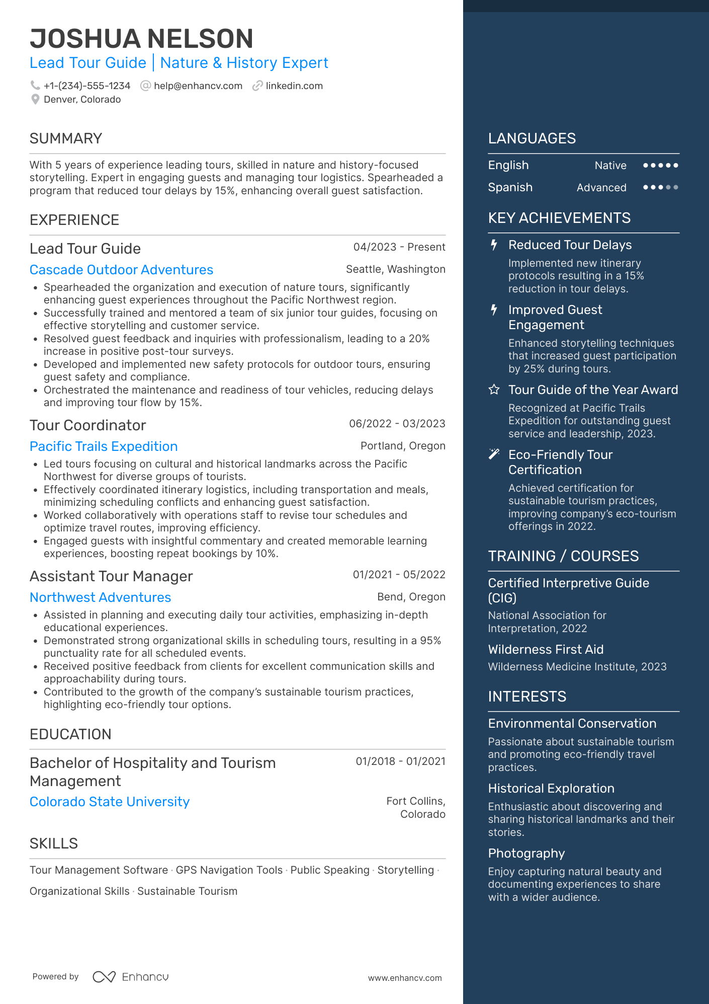 Lead Tour Guide Resume Example