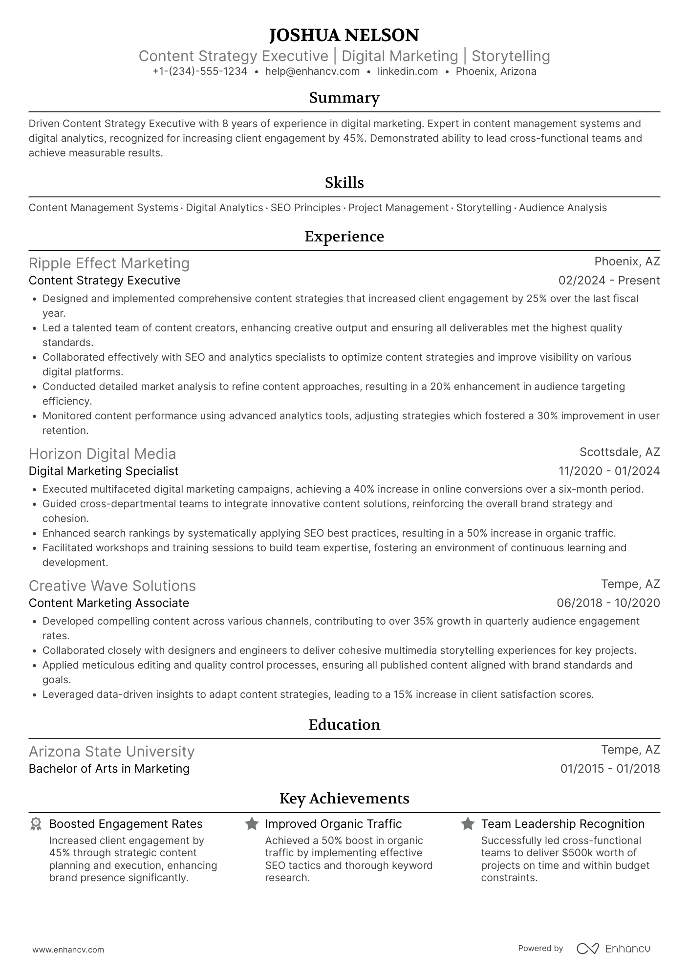 Content Strategy Executive Resume Example