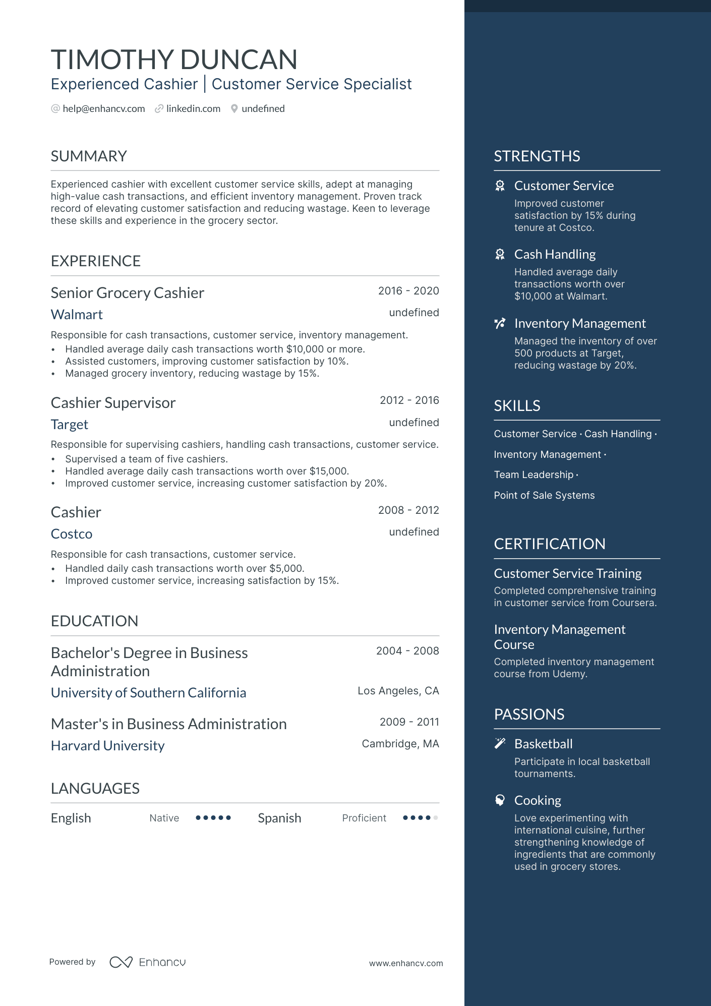 Grocery Store Cashier Resume Example