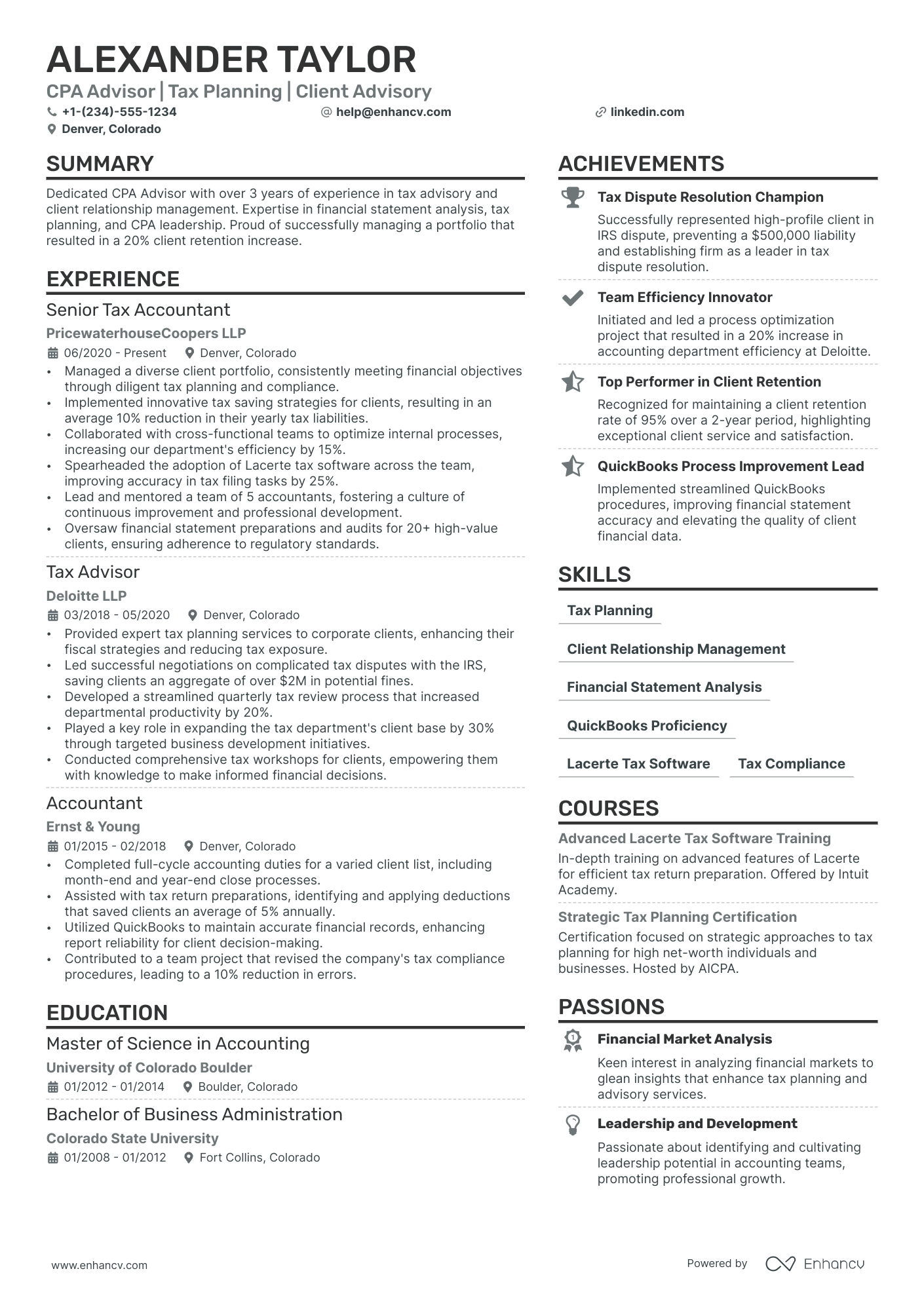 CPA Resume Example