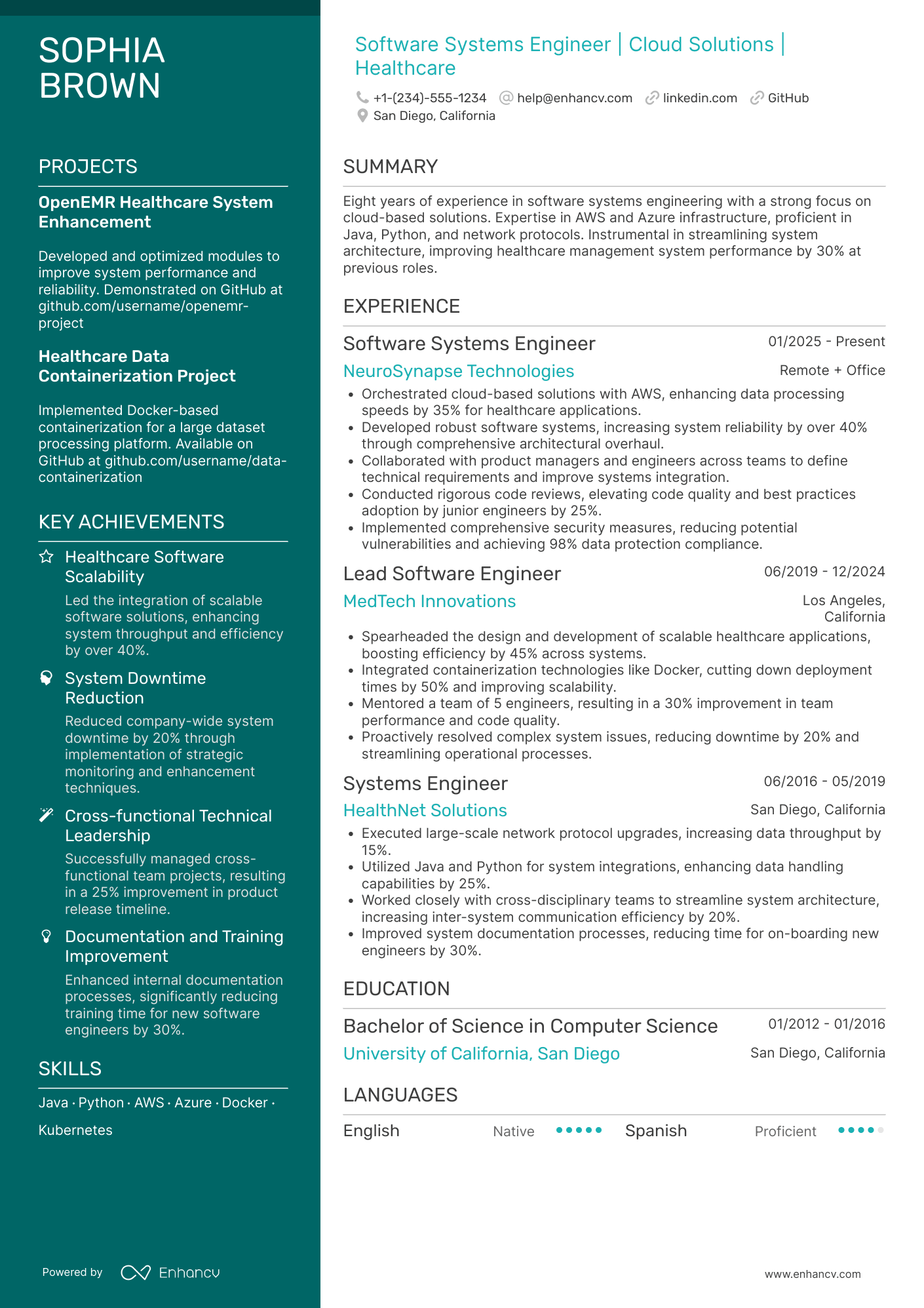 Software Systems Engineer Resume Example