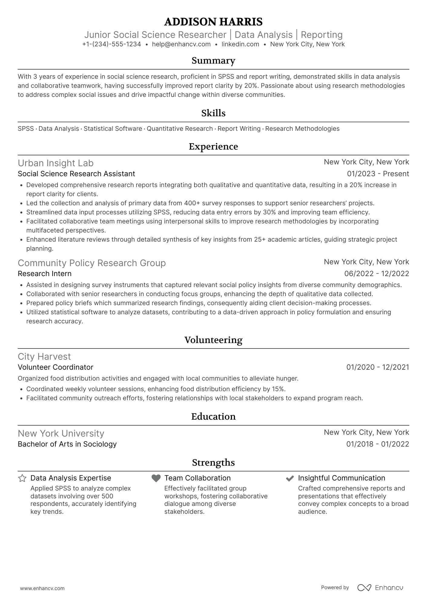 Junior Social Science Researcher Resume Example
