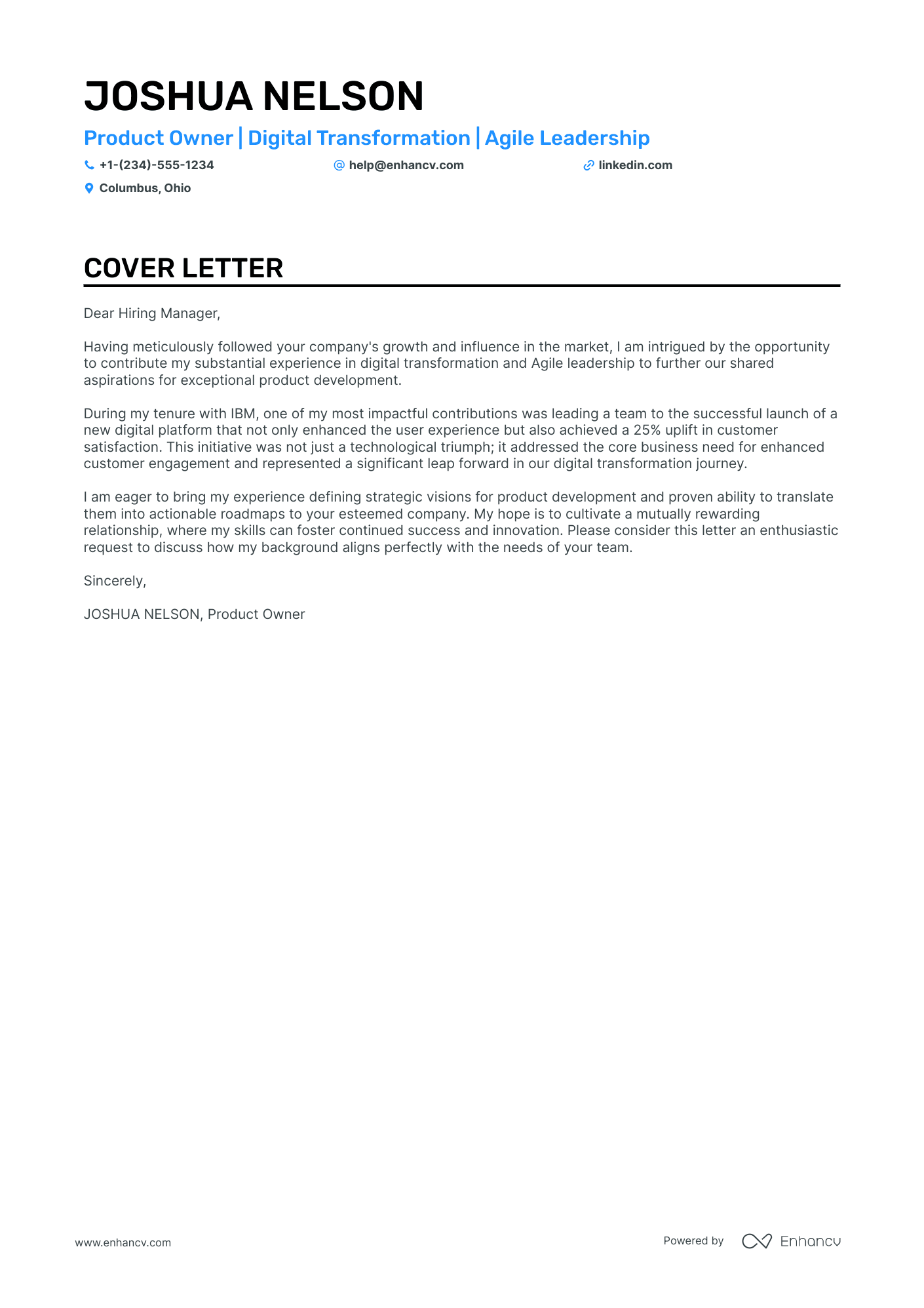 Digital Product Manager Resume Example
