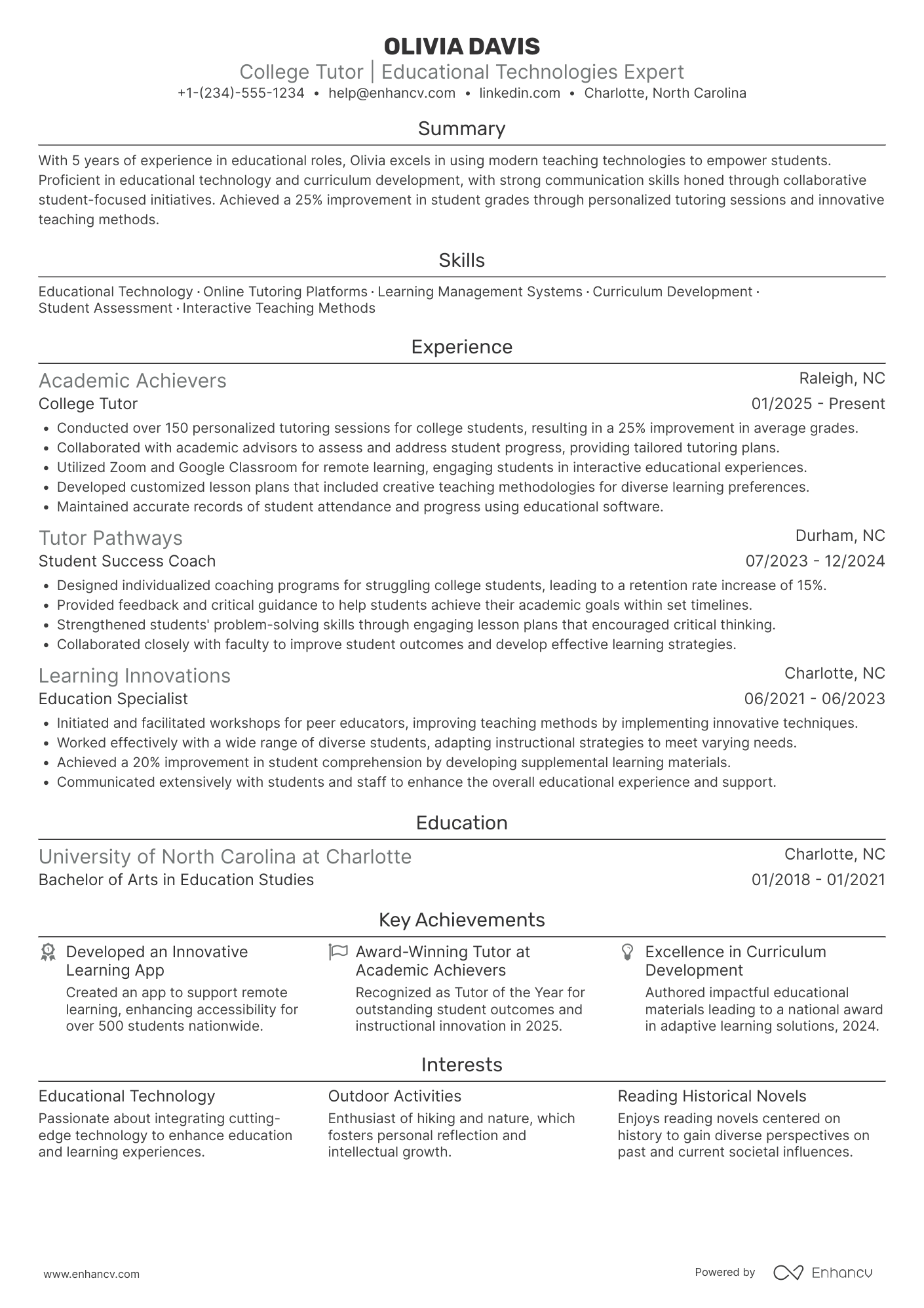 College Tutor Resume Example