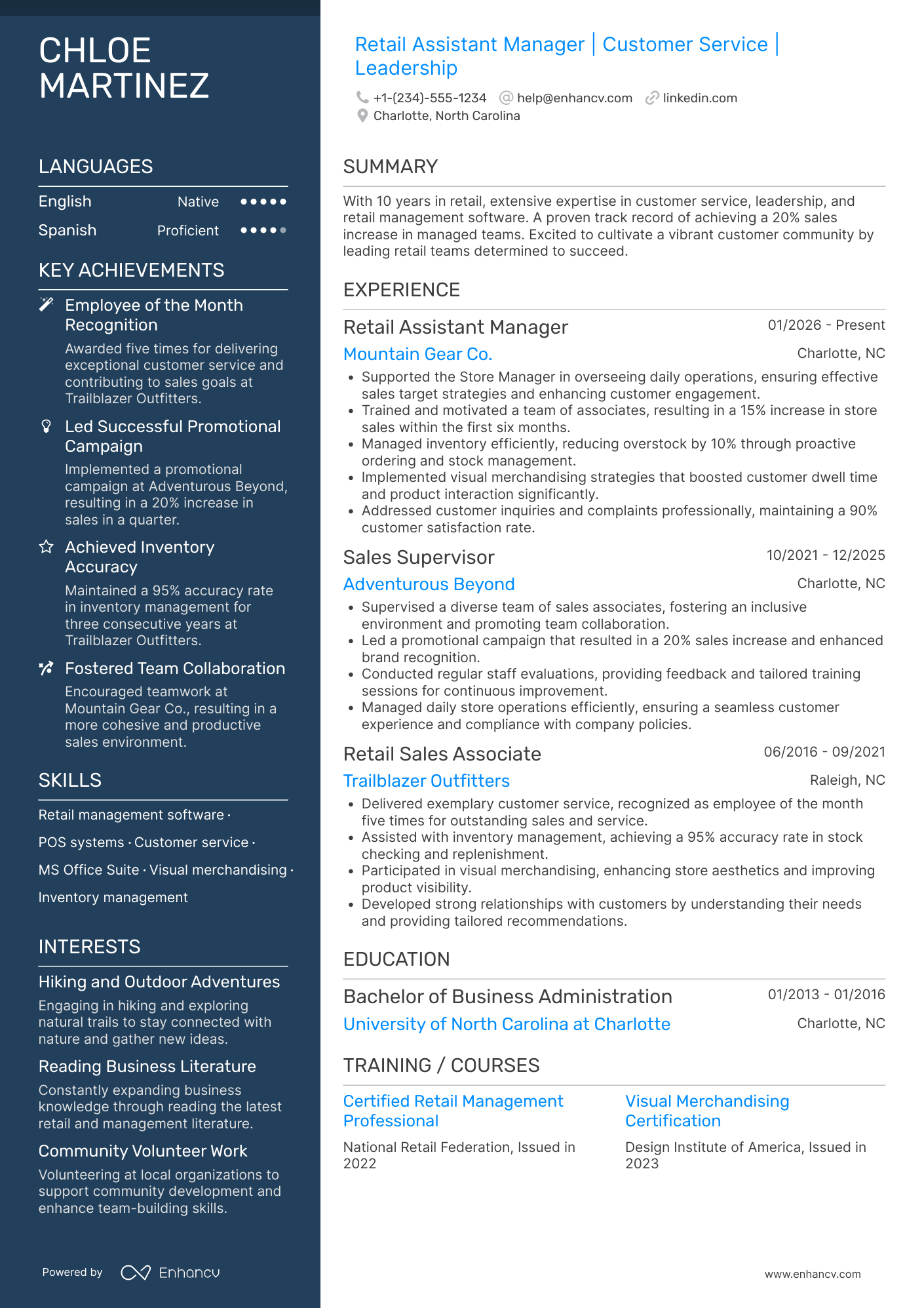 Assistant Manager Retail Resume Example