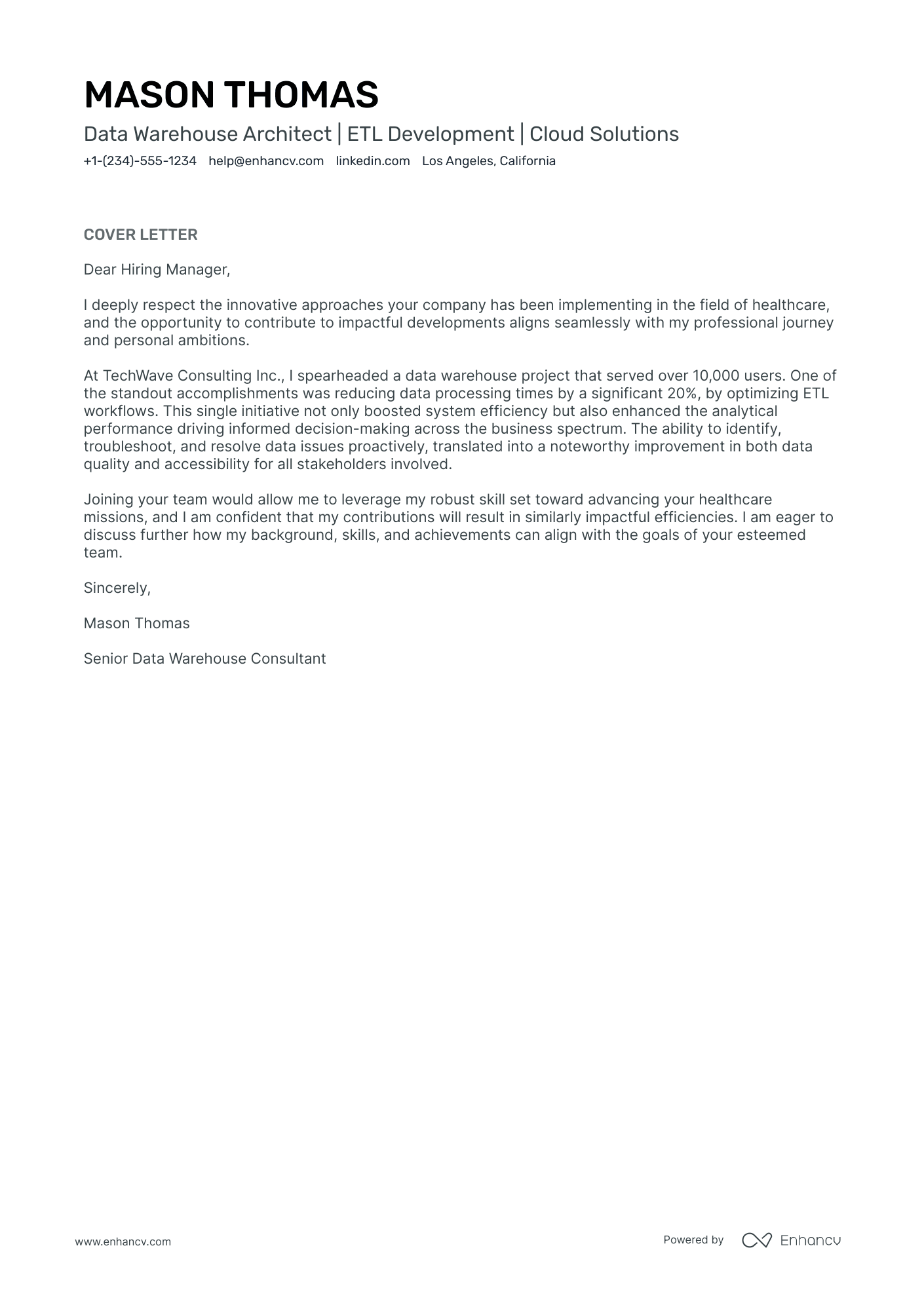Data Warehouse Architect Resume Example