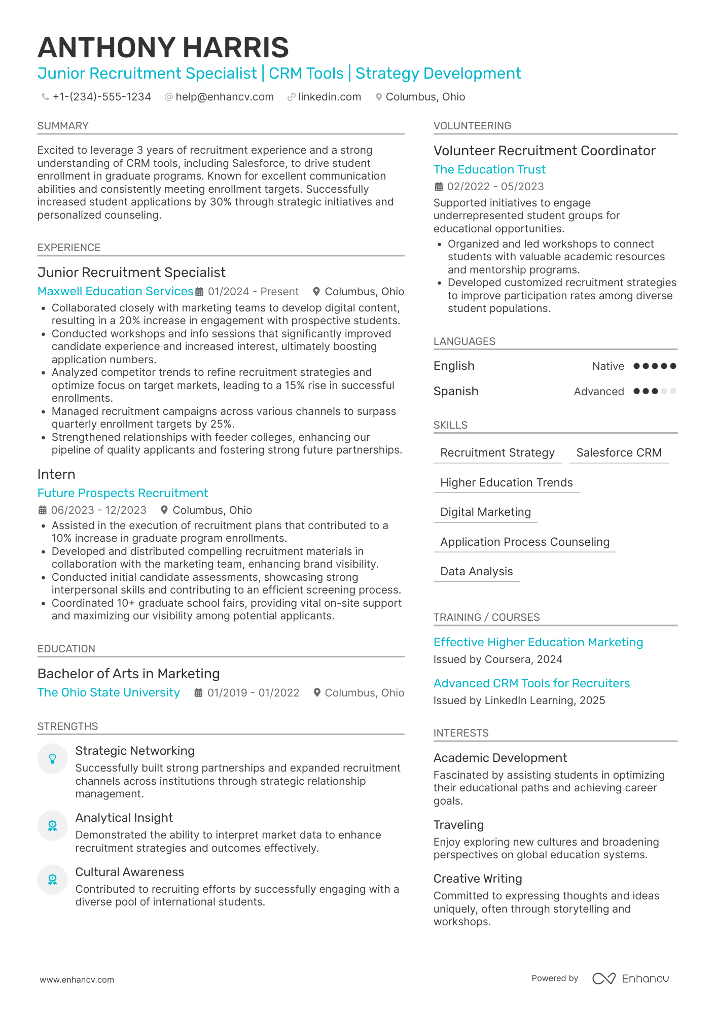 Grad School Recruitment Specialist Resume Example