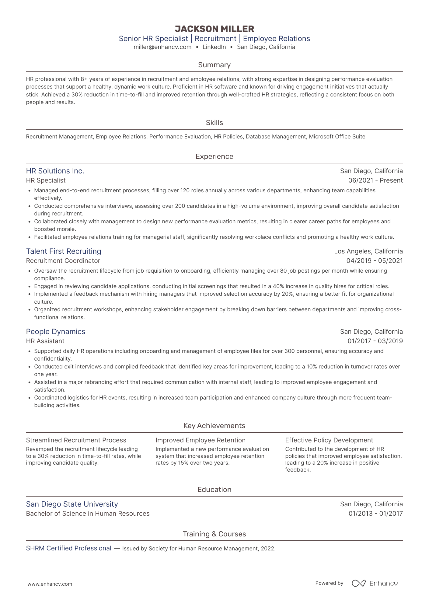 HR Specialist Resume Example