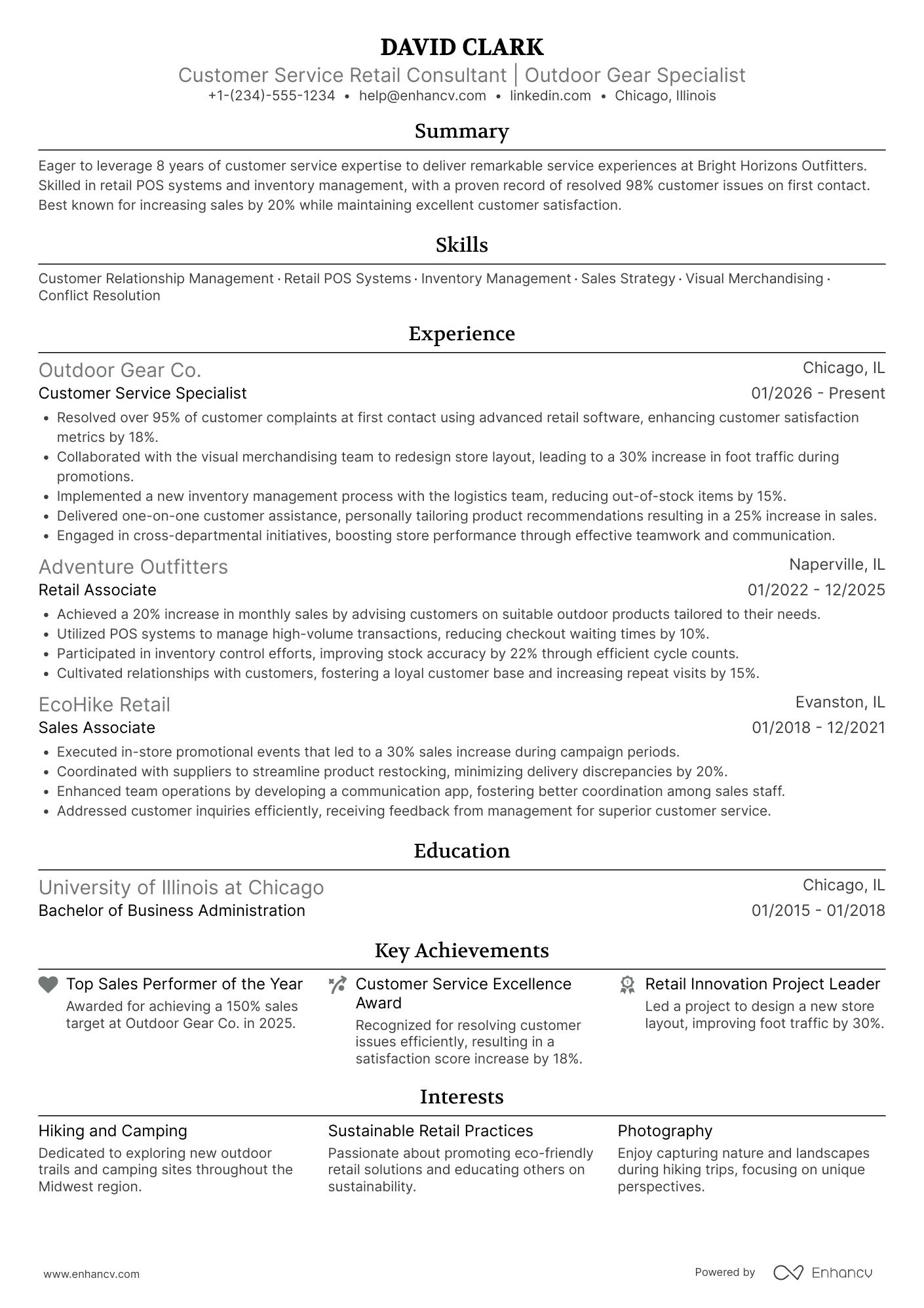 Customer Service Retail Consultant Resume Example