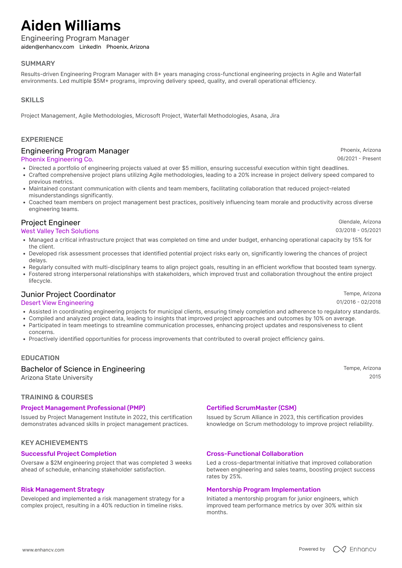 Engineering Program Manager Resume Example