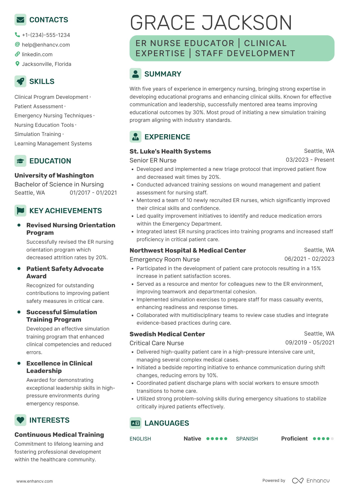 ER Nurse Educator Resume Example