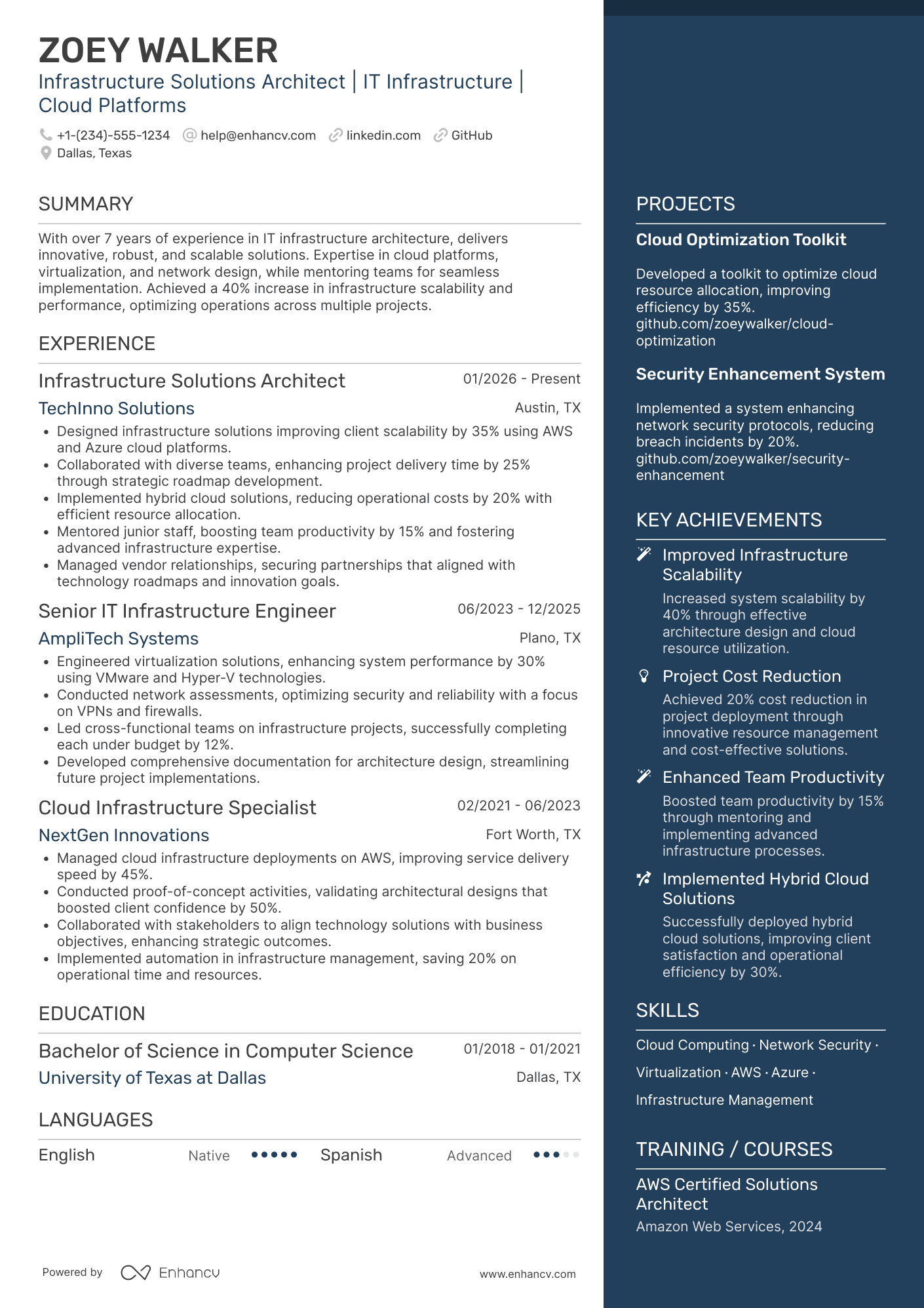 Infrastructure Solutions Architect Resume Example