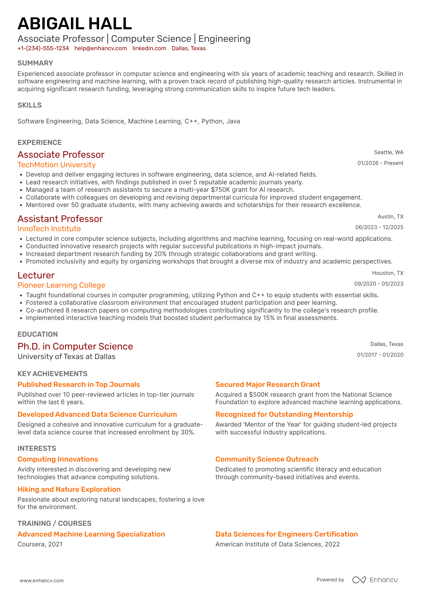Associate Professor Resume Example