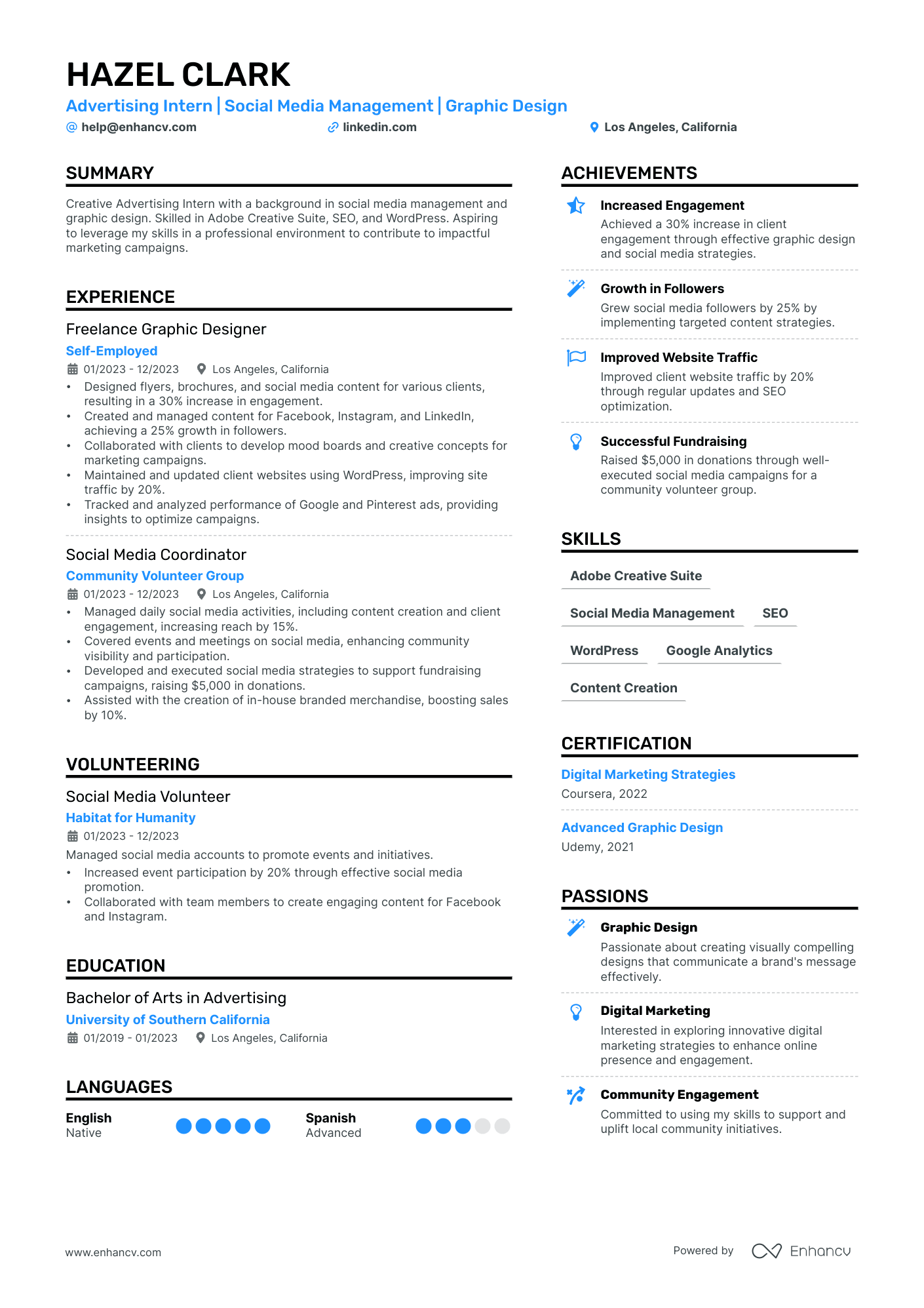 Advertising Intern Resume Example