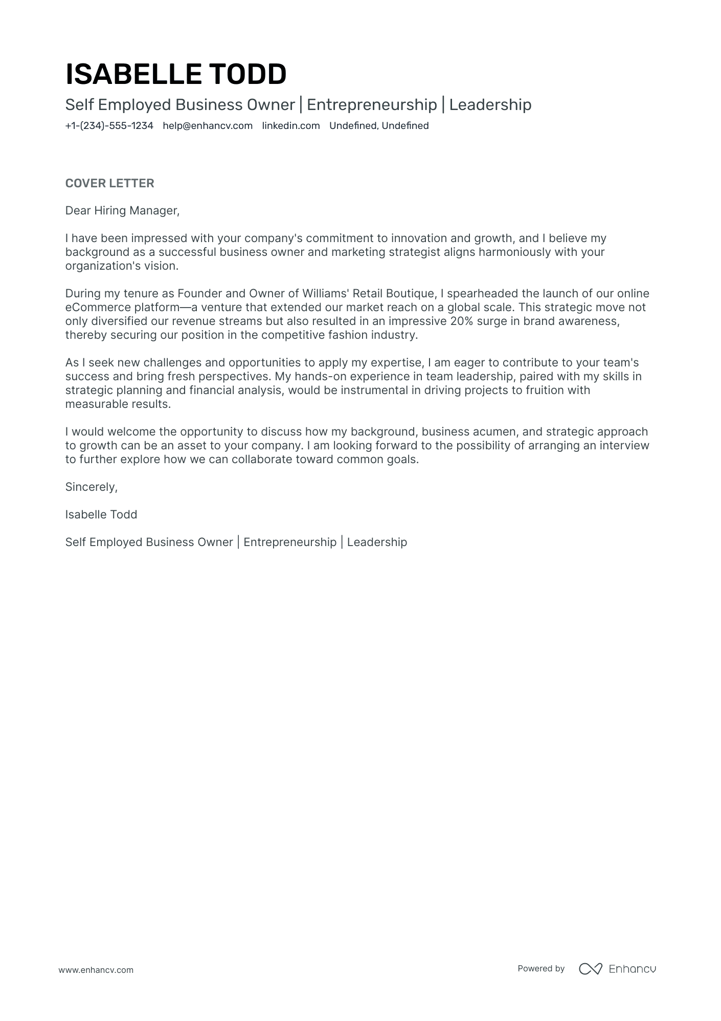 Self Employed Business Owner Resume Example
