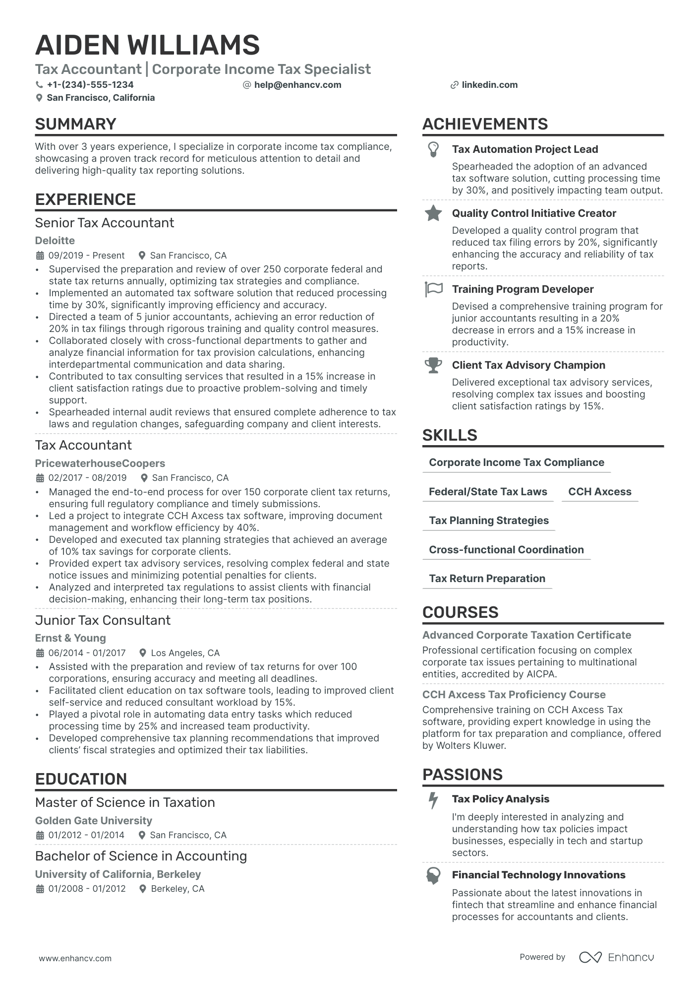 Tax Accountant Resume Example
