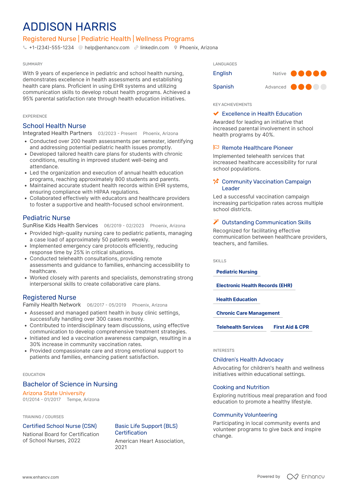 School Health Nurse Resume Example