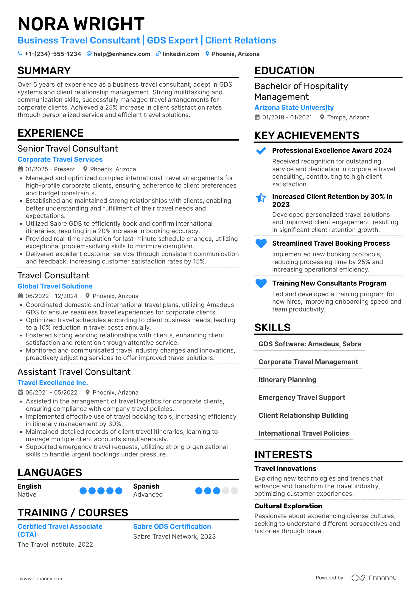 Business Travel Consultant Resume Example