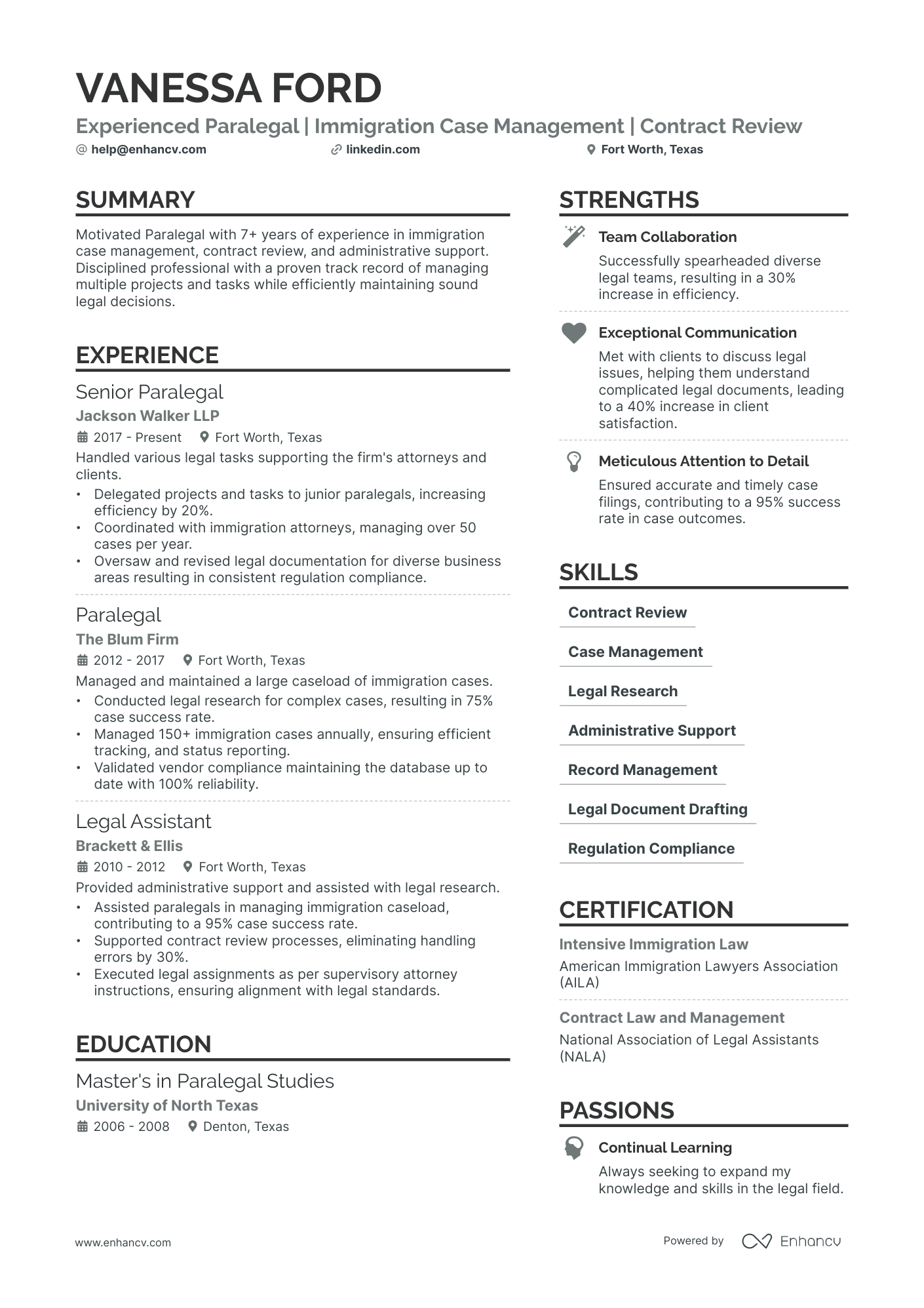 Immigration Paralegal Resume Example