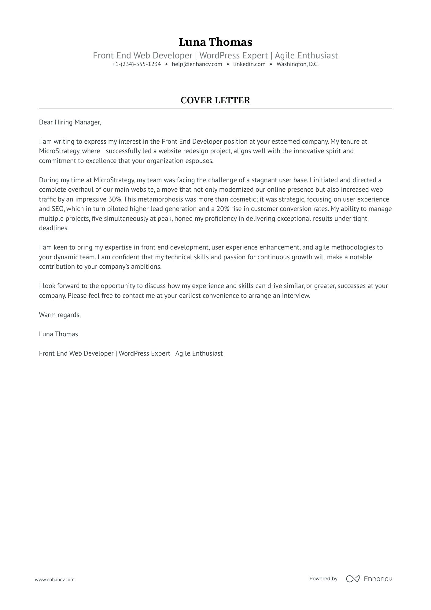 Wordpress Front End Developer Resume Example