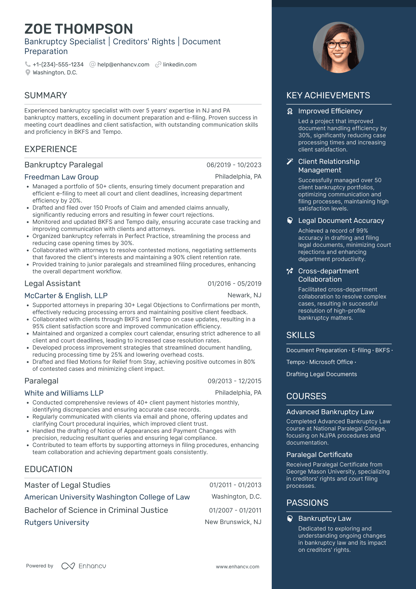 Bankruptcy Legal Assistant Resume Example