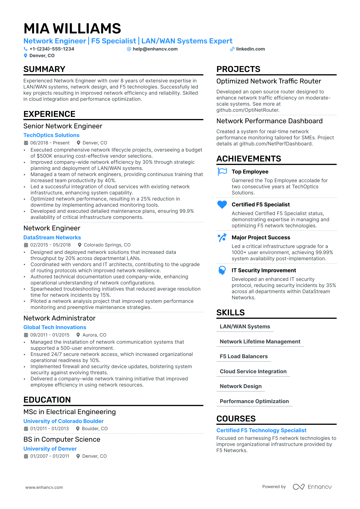 F5 Network Engineer Resume Example