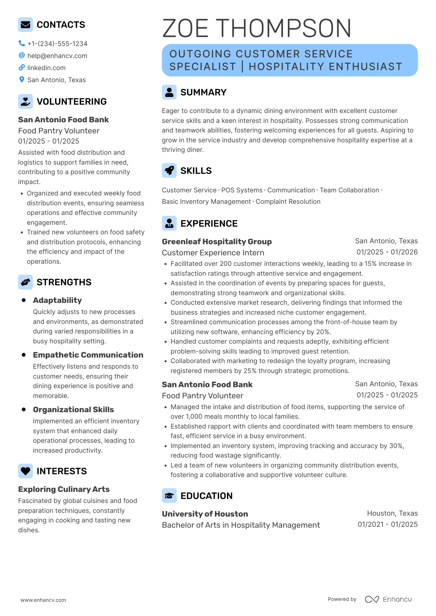 Waitress No Experience Resume Example