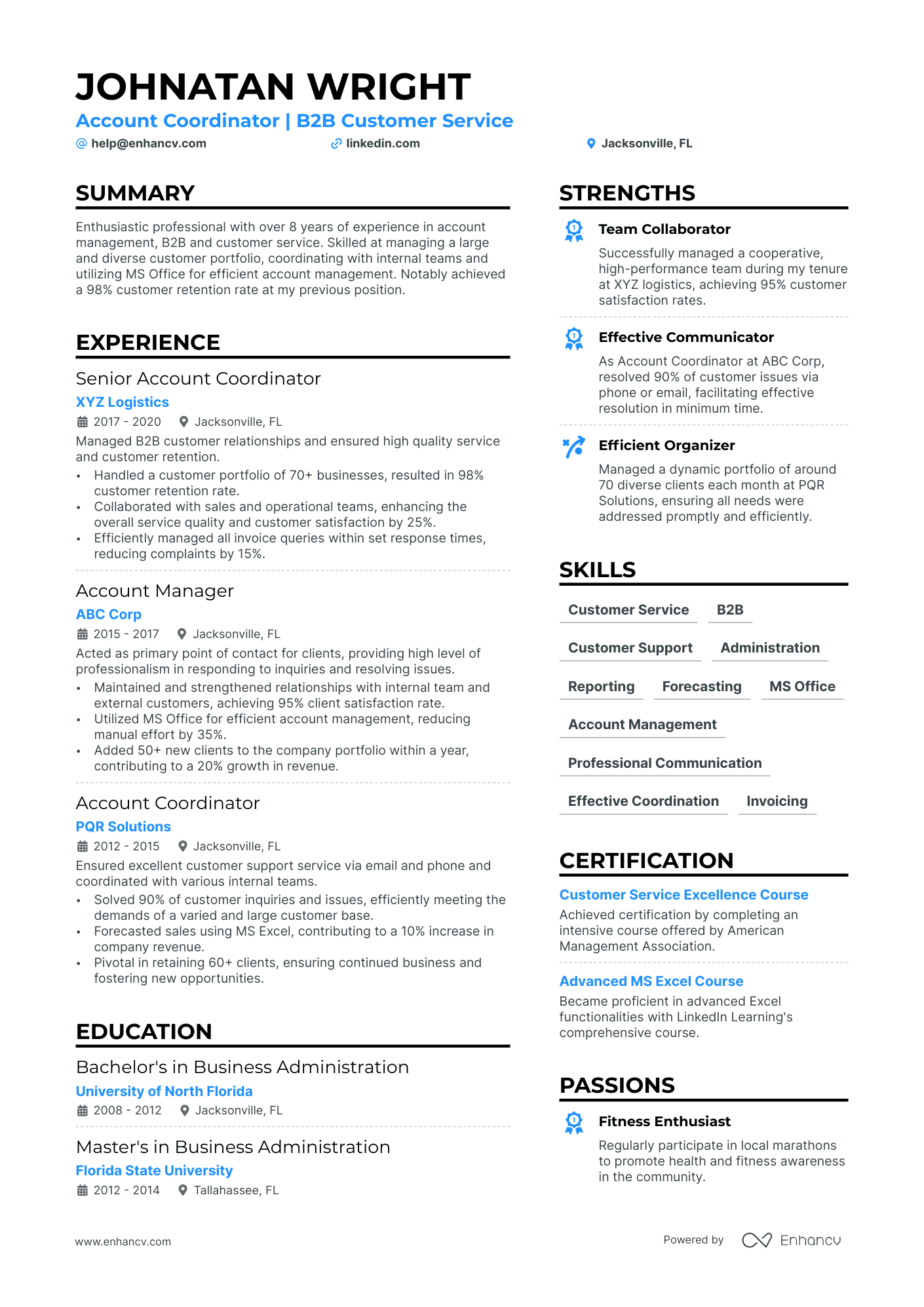 Account Coordinator Resume Example