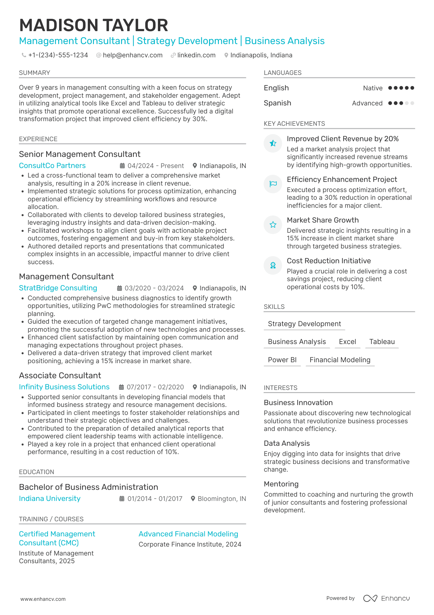 PwC Management Consultant Resume Example