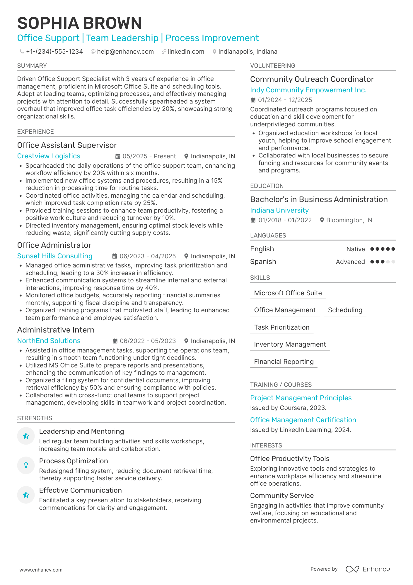 Office Assistant Supervisor Resume Example