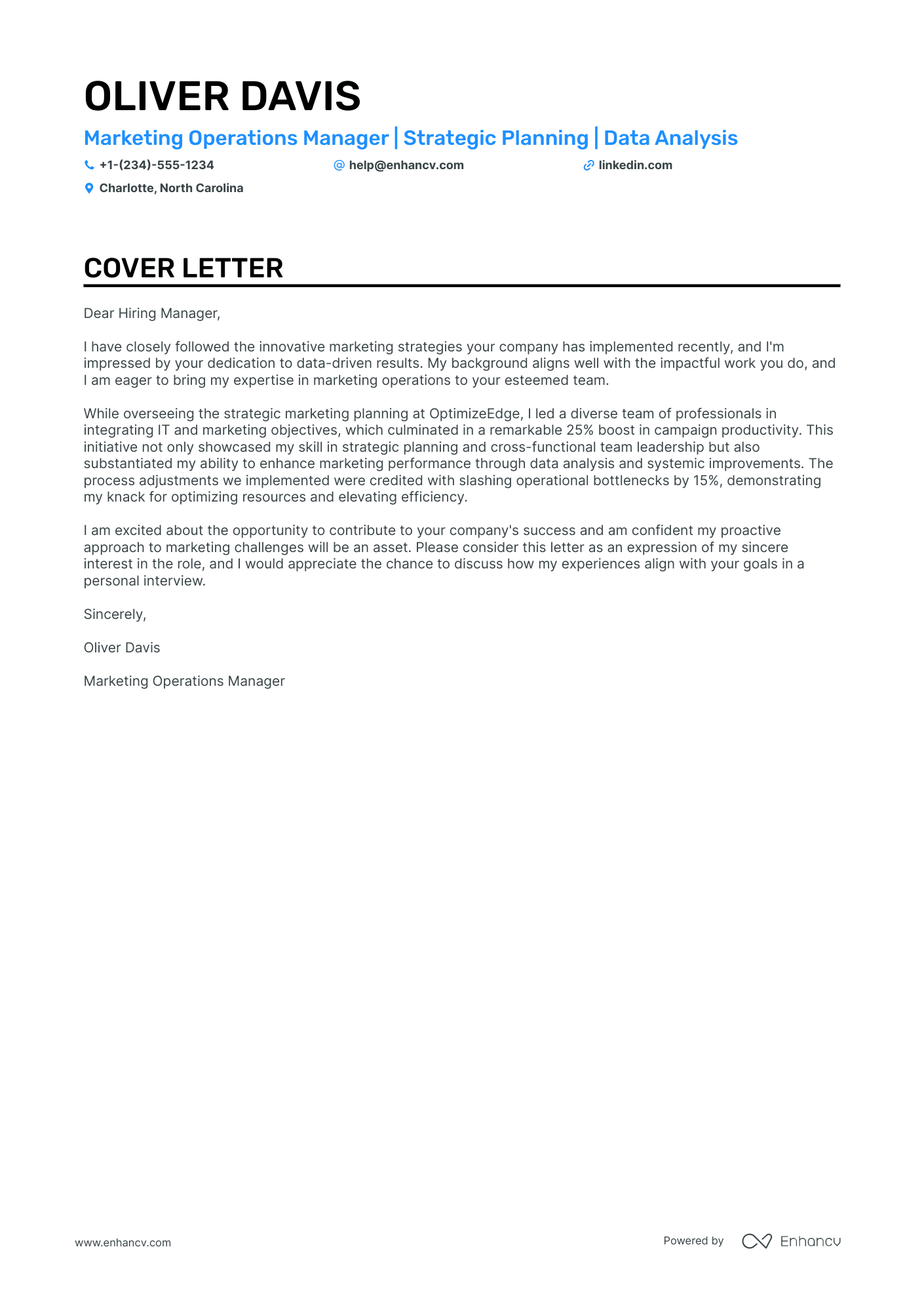Marketing Operations Manager Resume Example