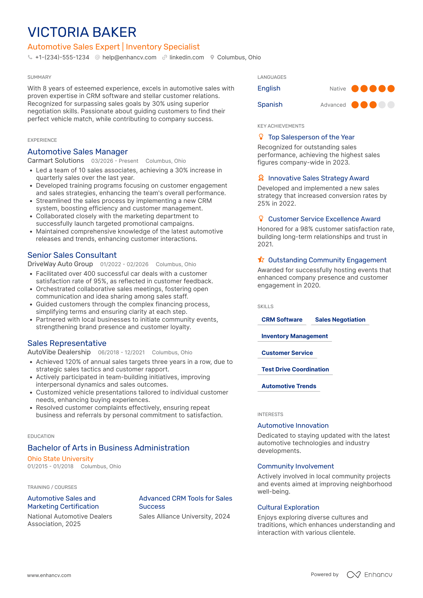 Car Salesman Representative Resume Example