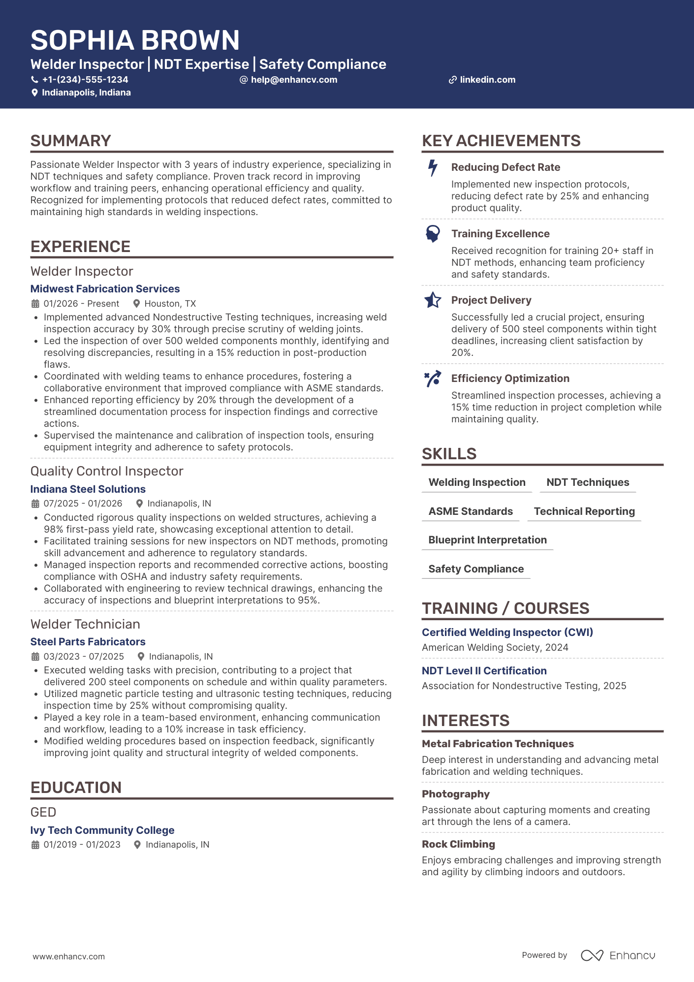 Welder Inspector Resume Example