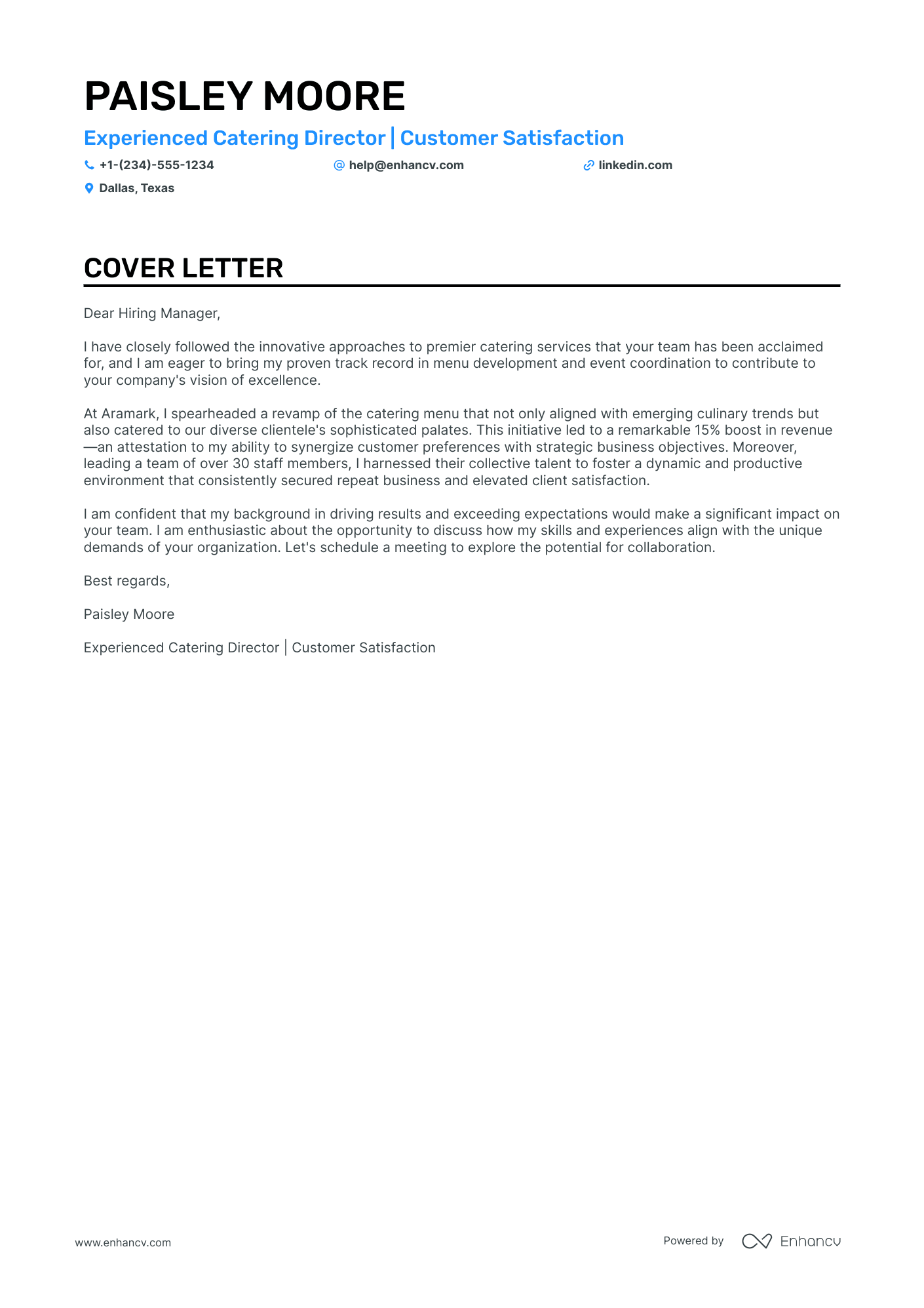 Catering Director Resume Example