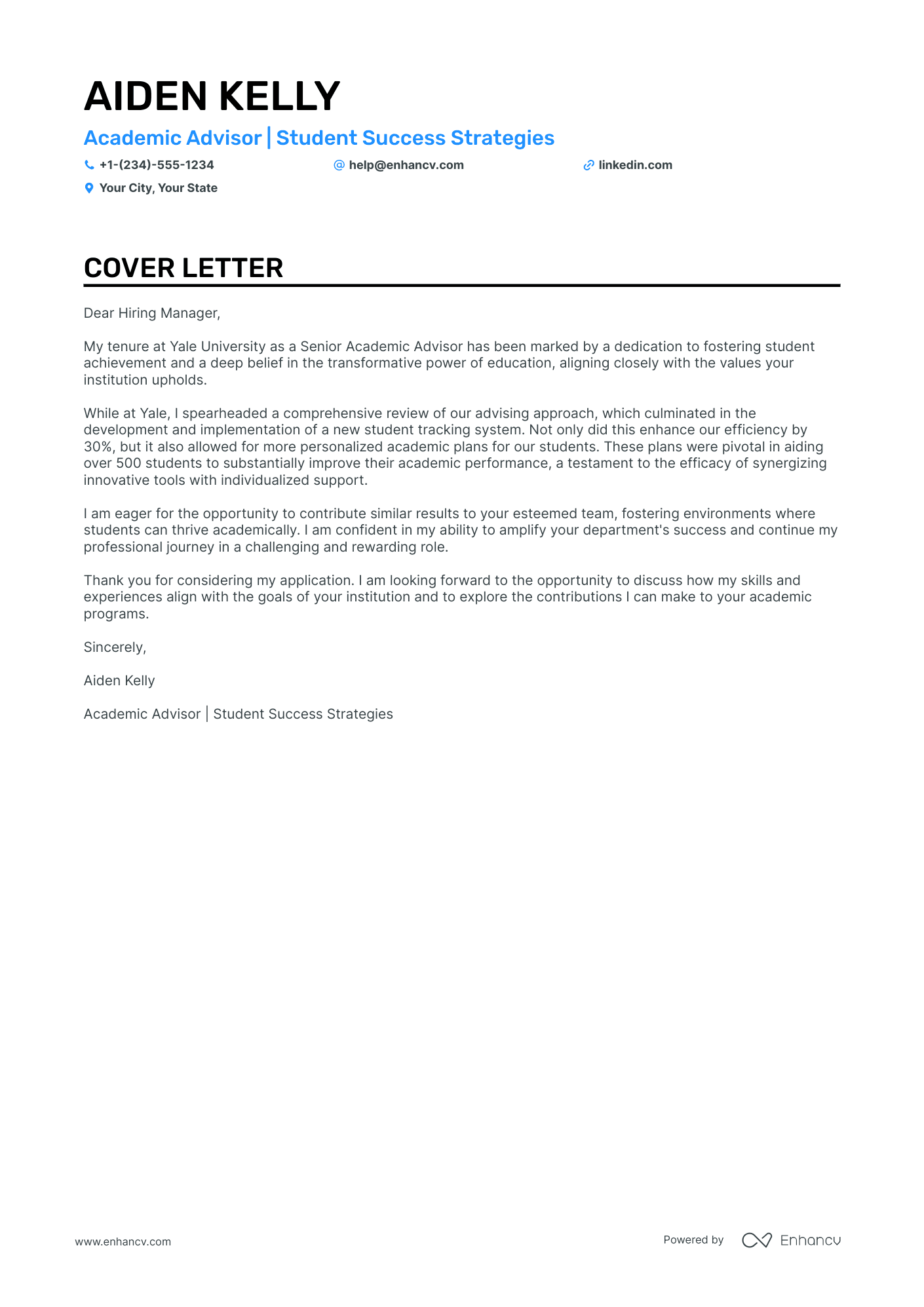 Academic Advisor Resume Example