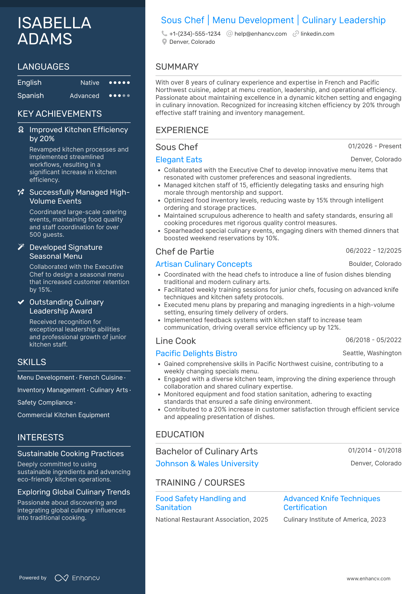 Sous Chef Resume Example