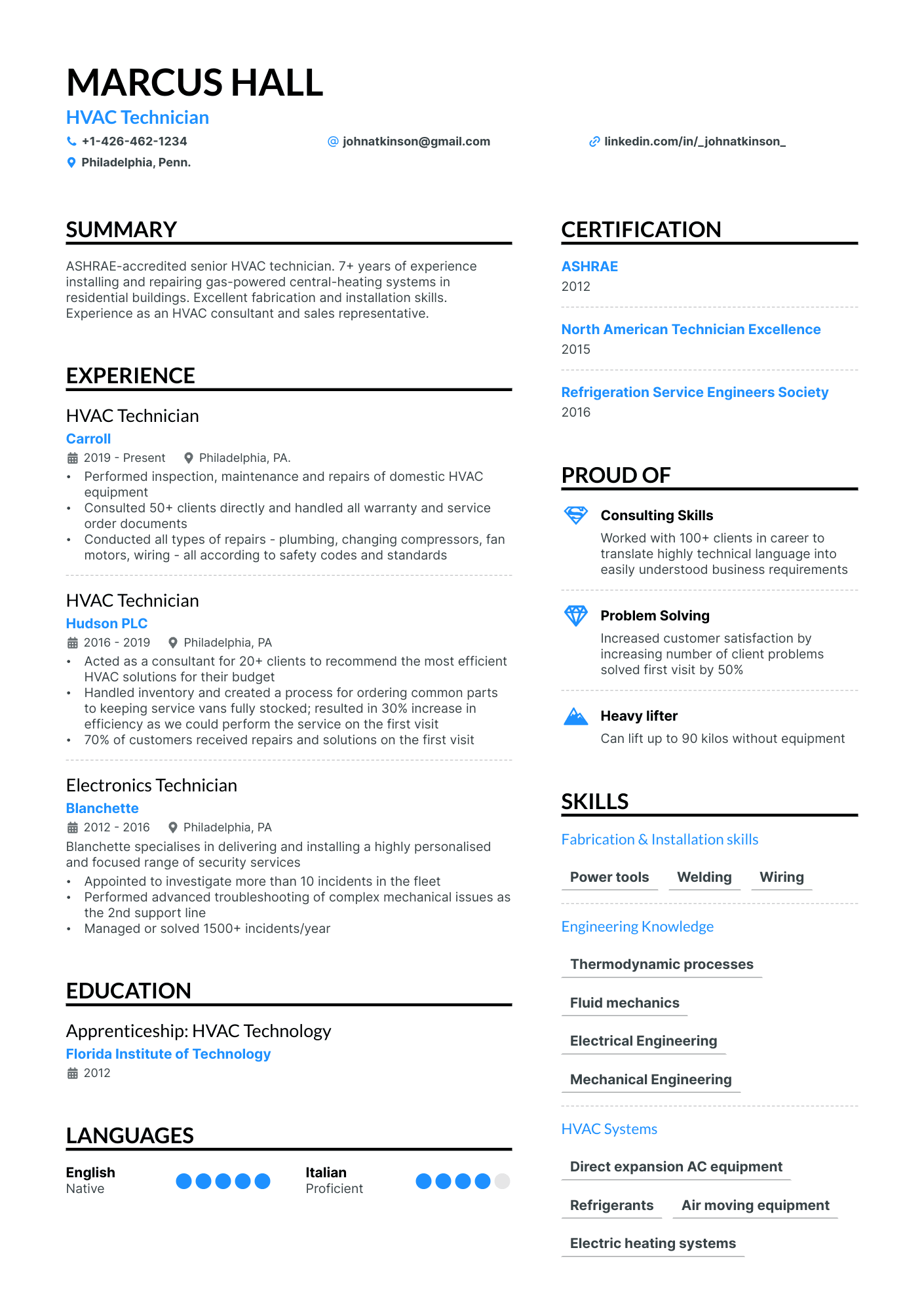 HVAC Resume Example