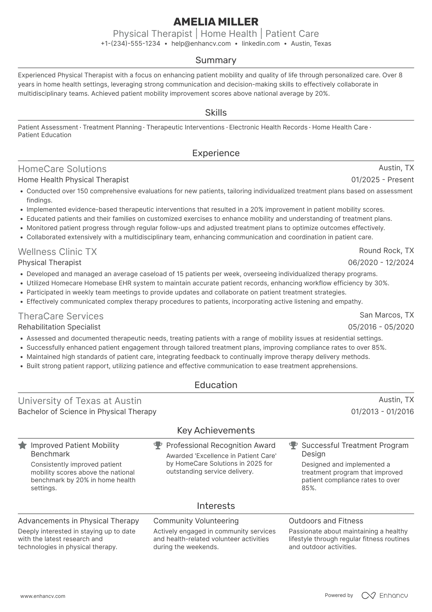 Home Health Physical Therapist Resume Example