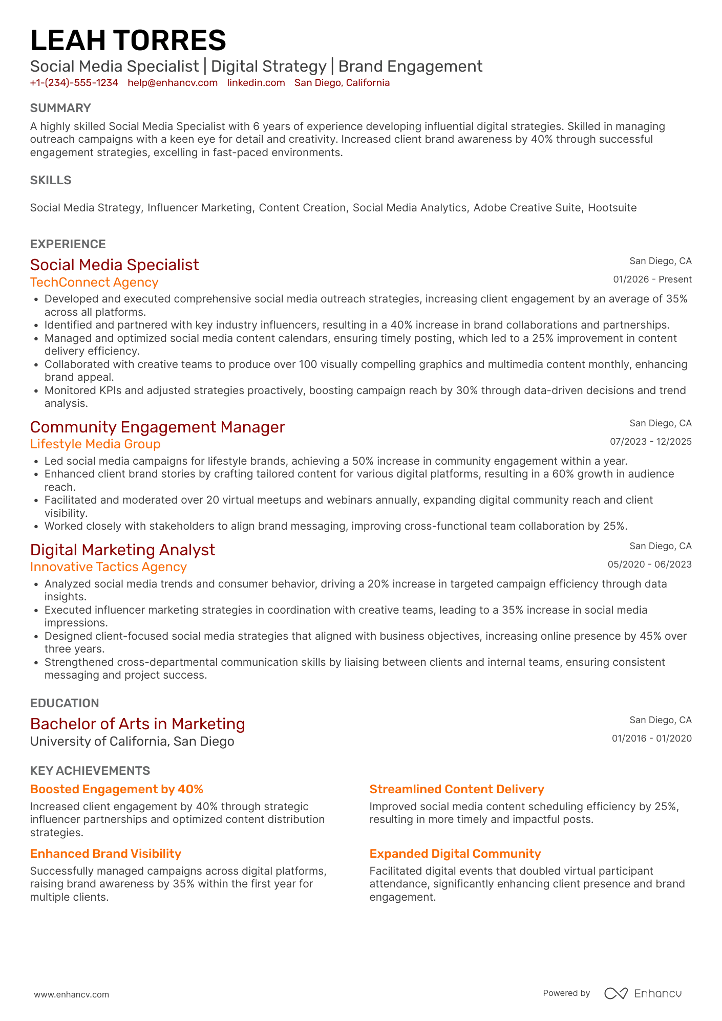Social Media Outreach Coordinator Resume Example