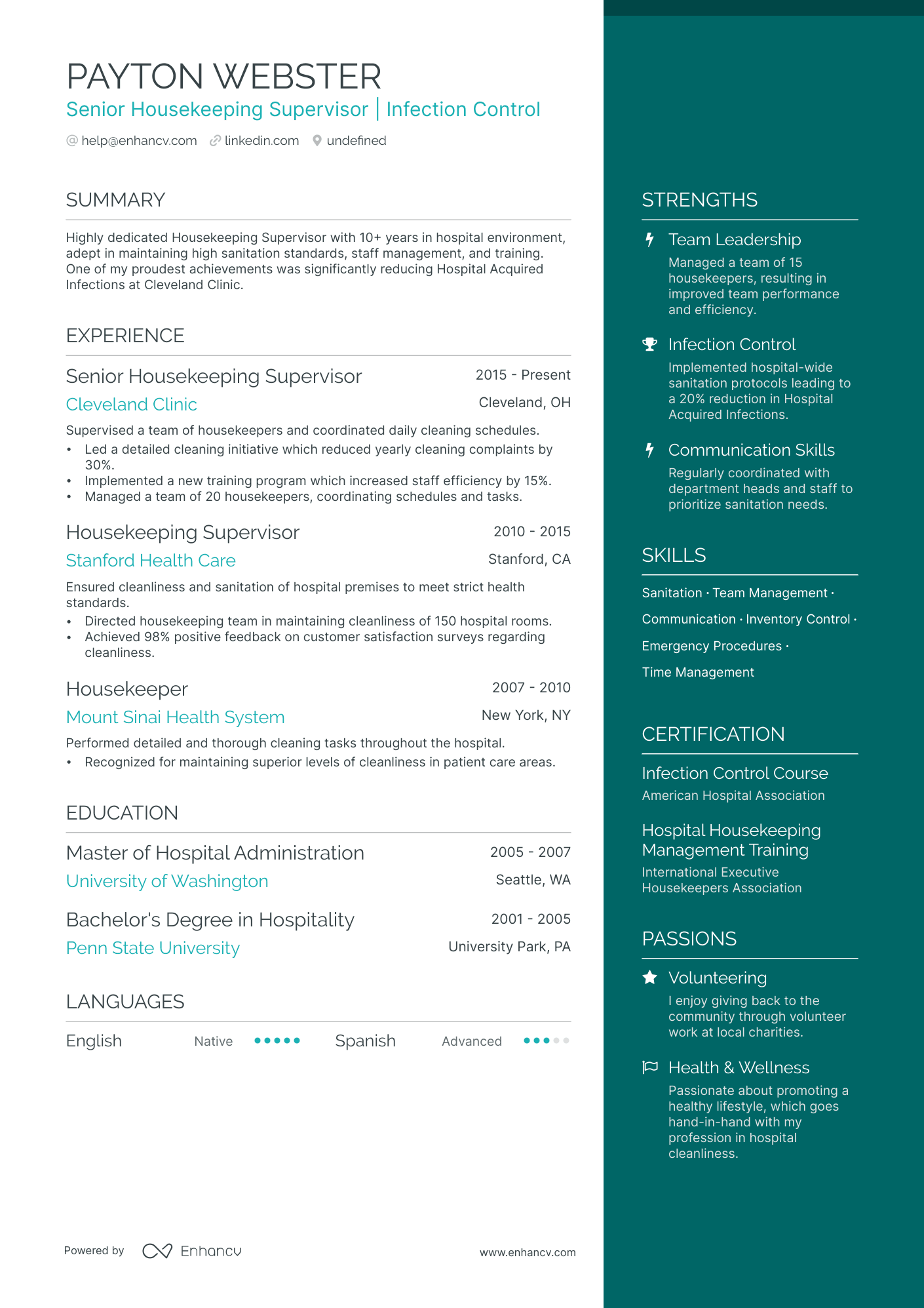 Hospital Housekeeping Resume Example