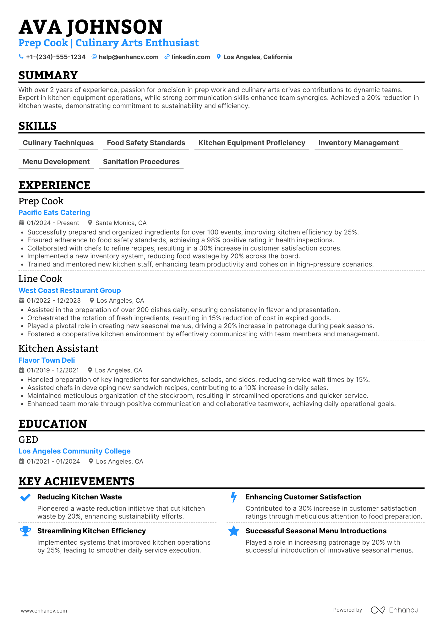 Prep Cook Resume Example
