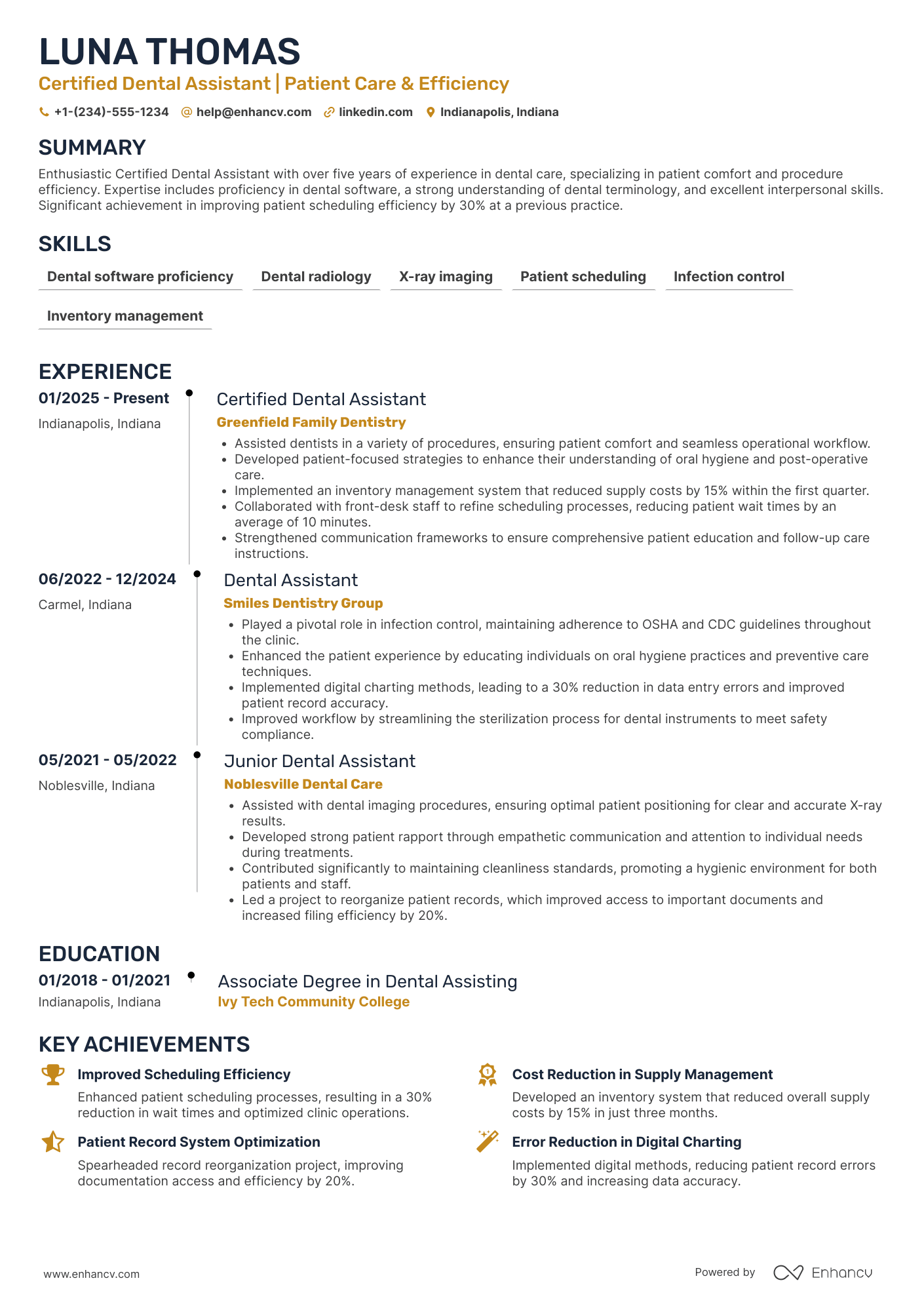 Certified Dental Assistant Resume Example