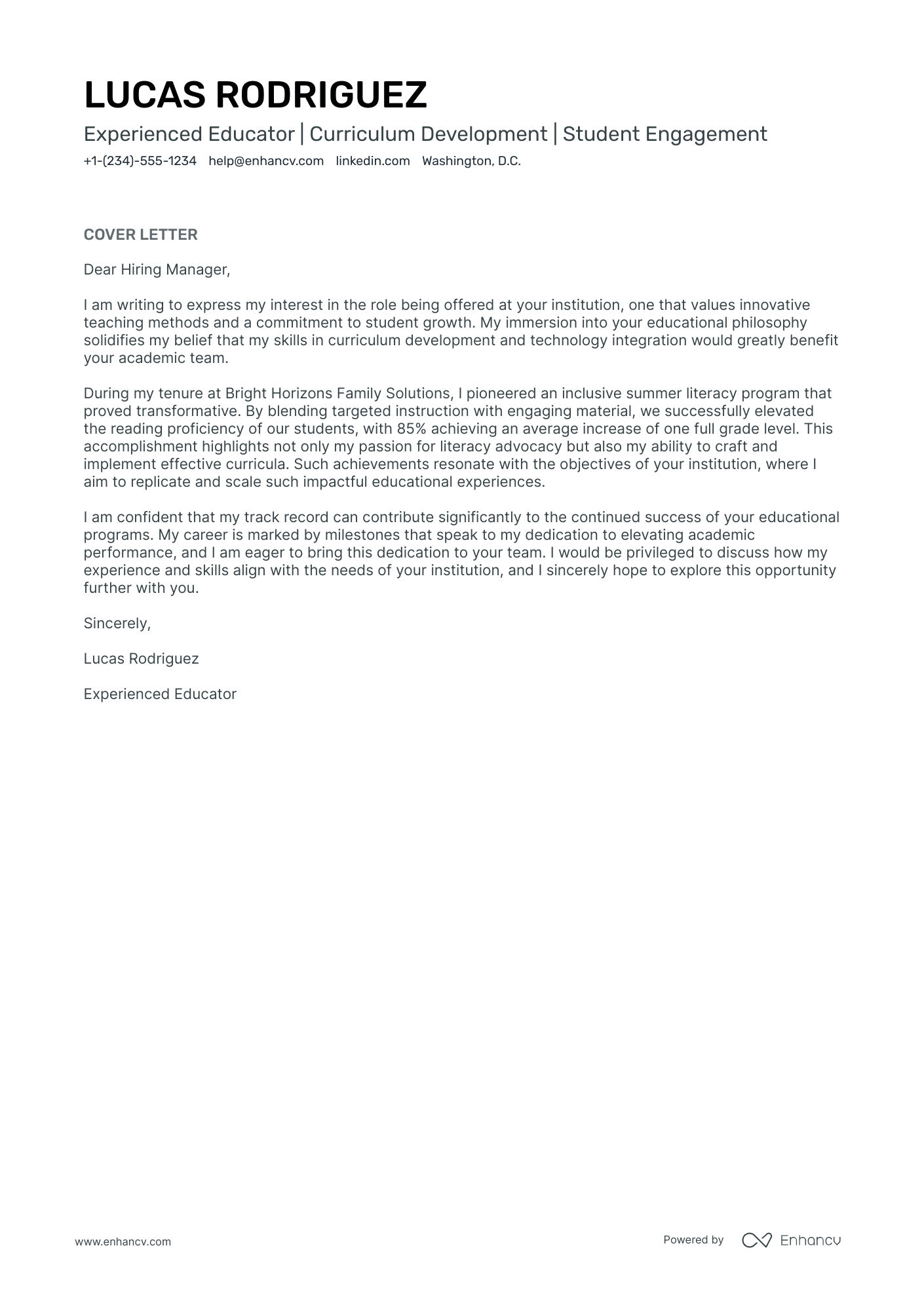 Summer School Teacher Resume Example