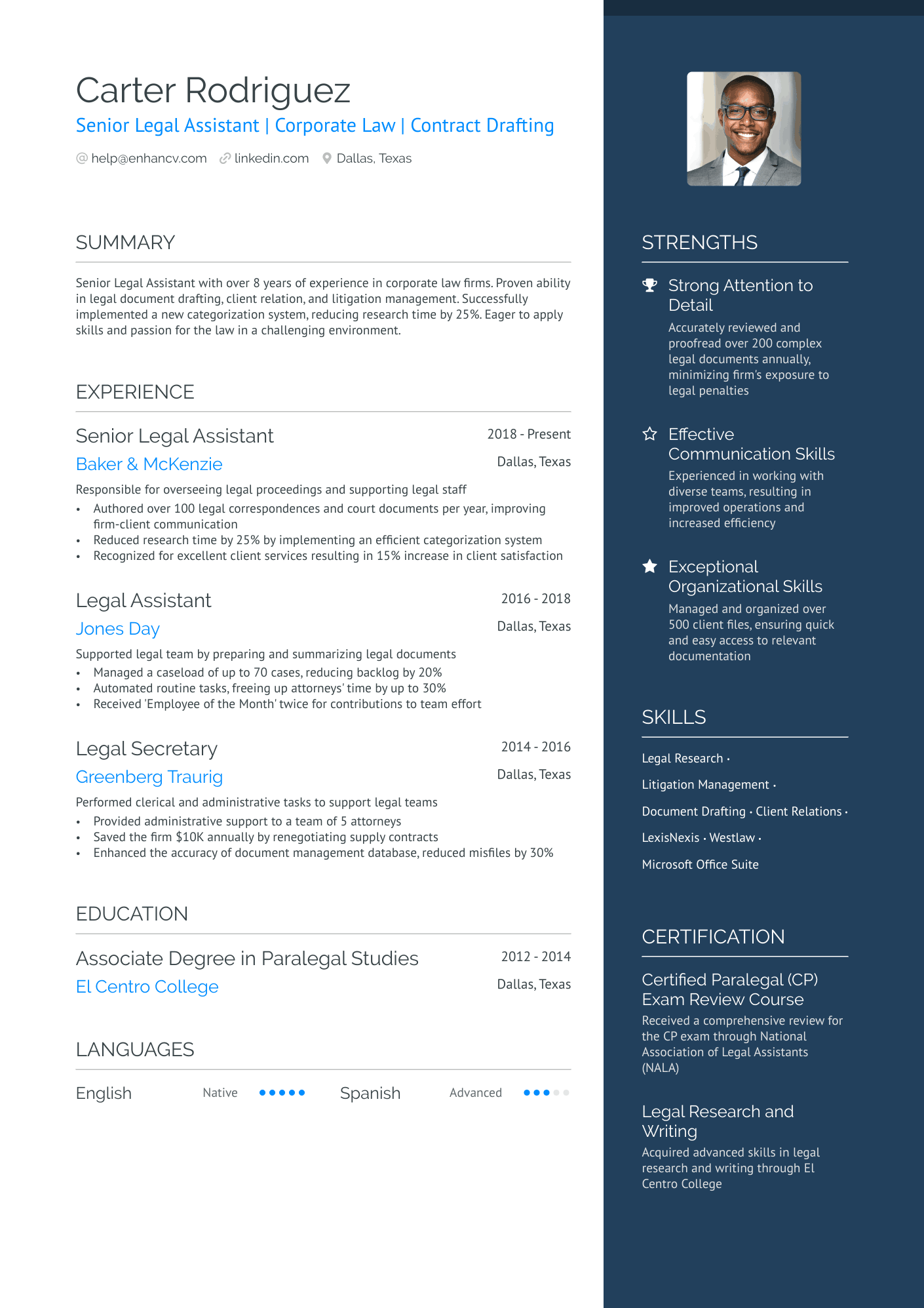 Senior Legal Assistant Resume Example