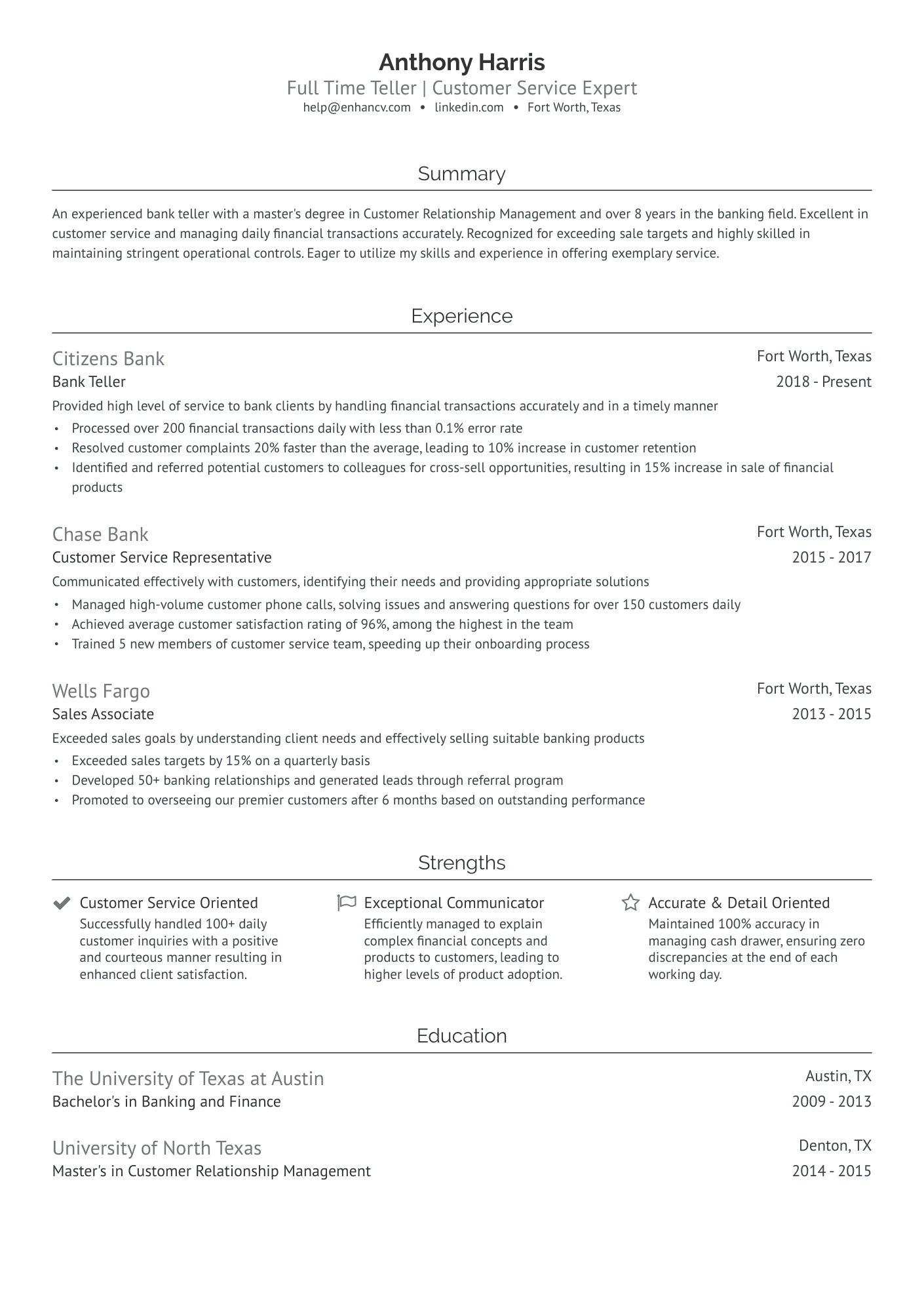 Senior Bank Teller Resume Example