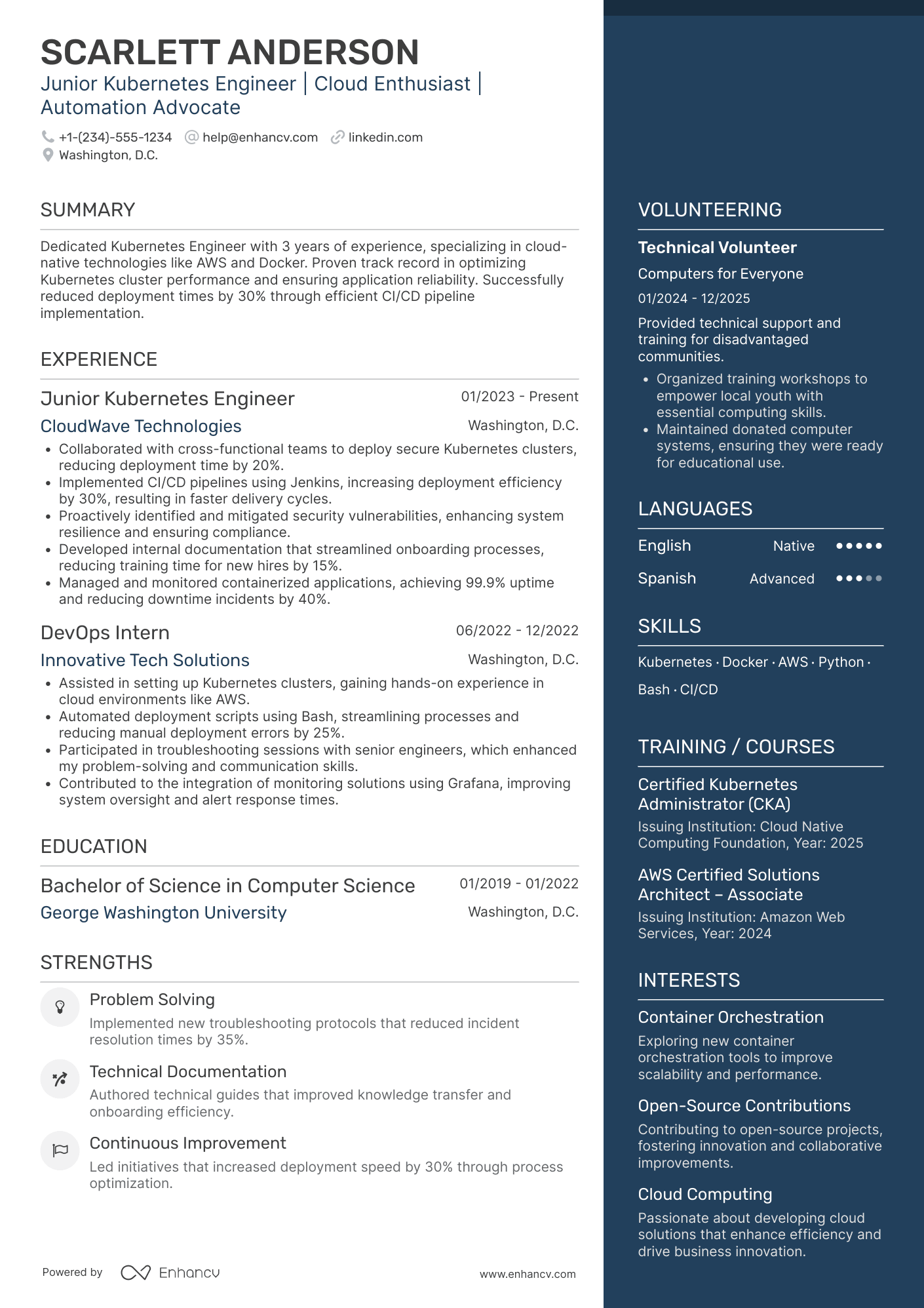 Junior Kubernetes Engineer Resume Example