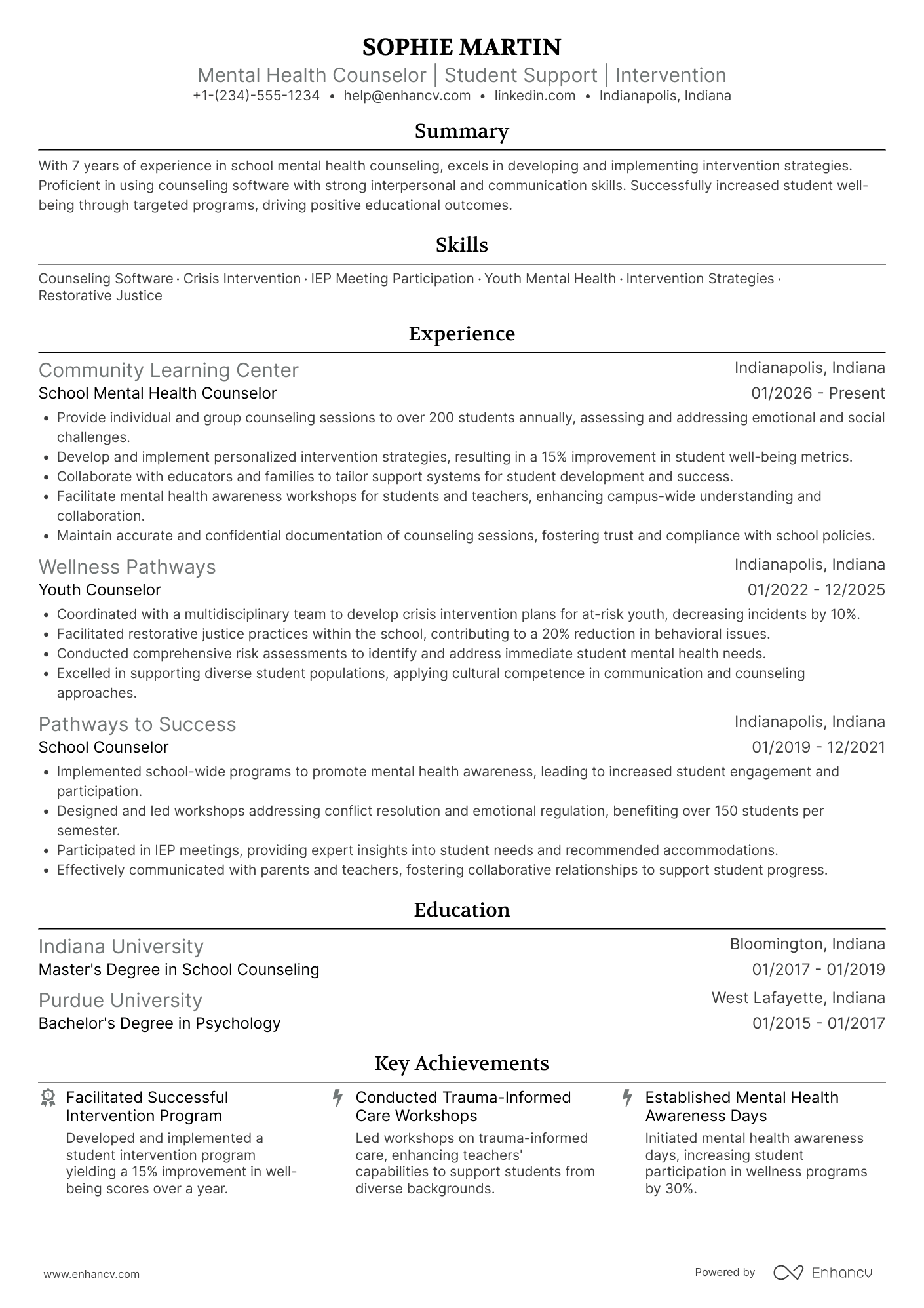 School Mental Health Counselor Resume Example