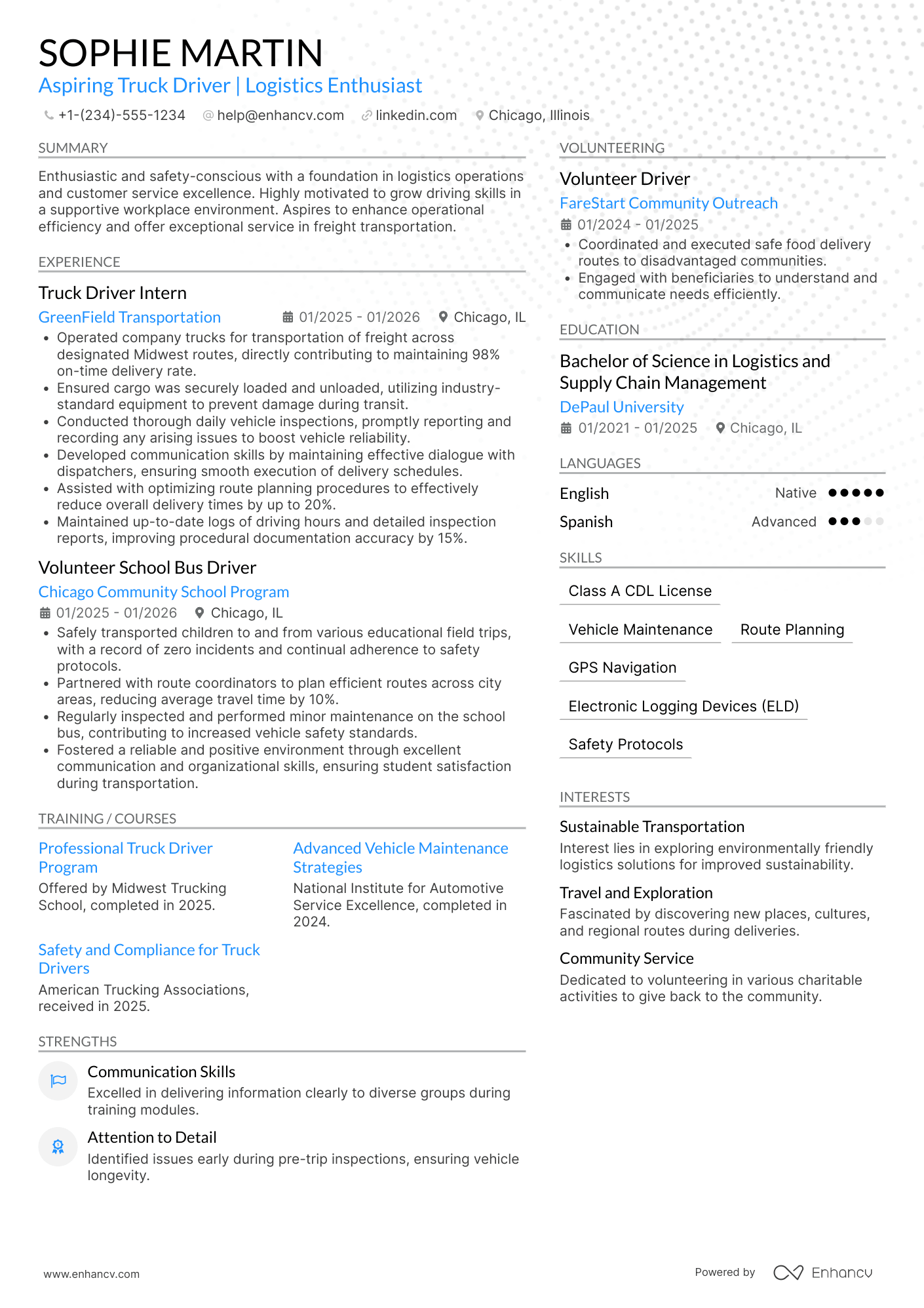 Entry Level Truck Driver Resume Example