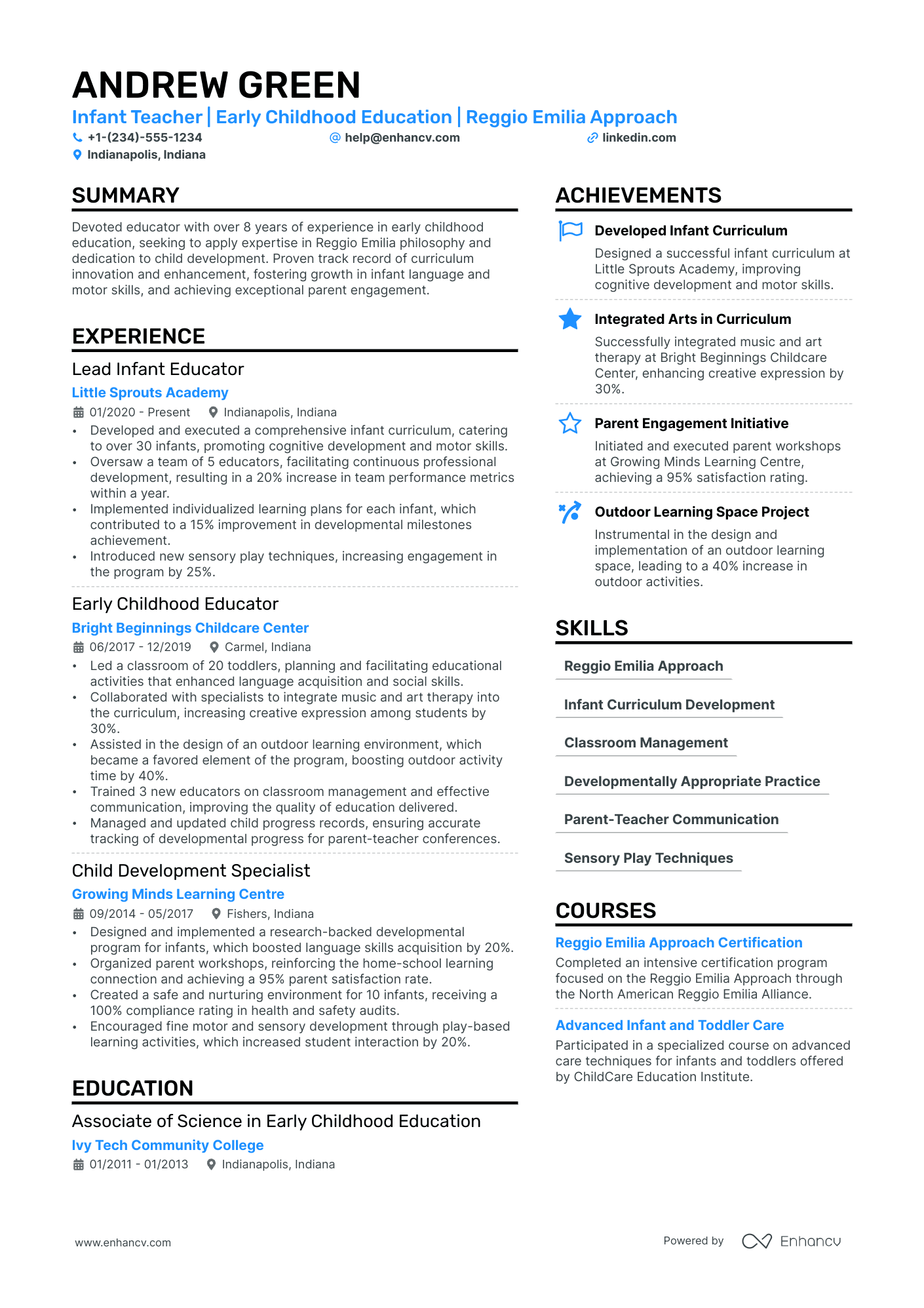 Infant Teacher Resume Example