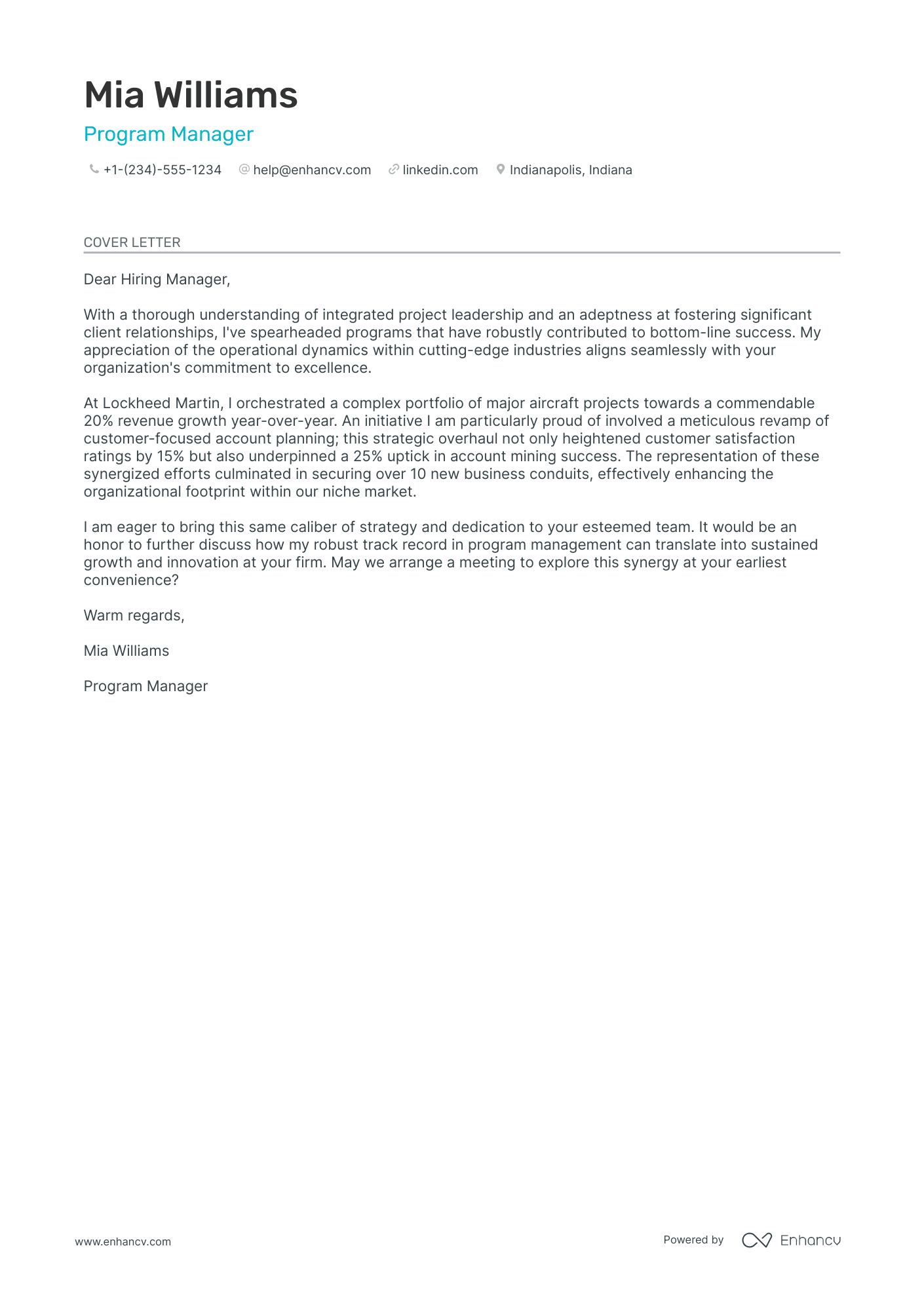 Aerospace Program Manager Resume Example